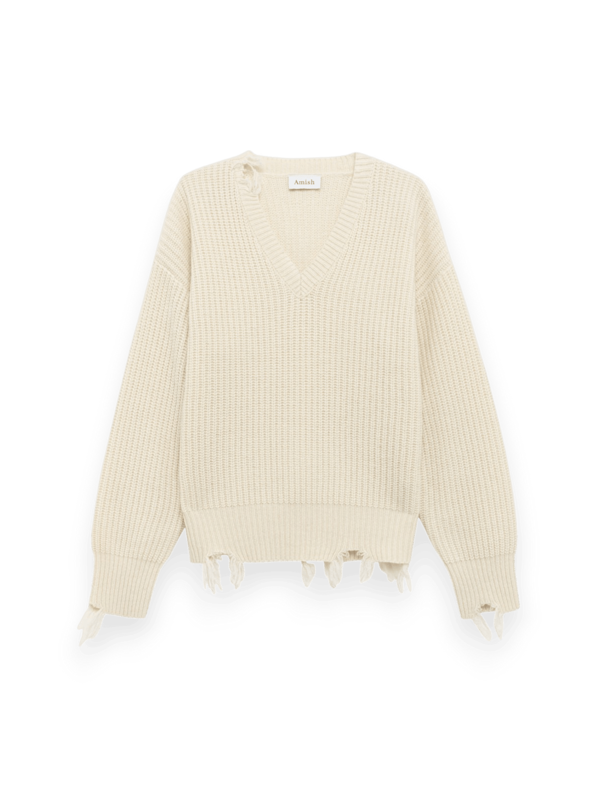 Amish V-Neck Distressed Jumper Ecrù