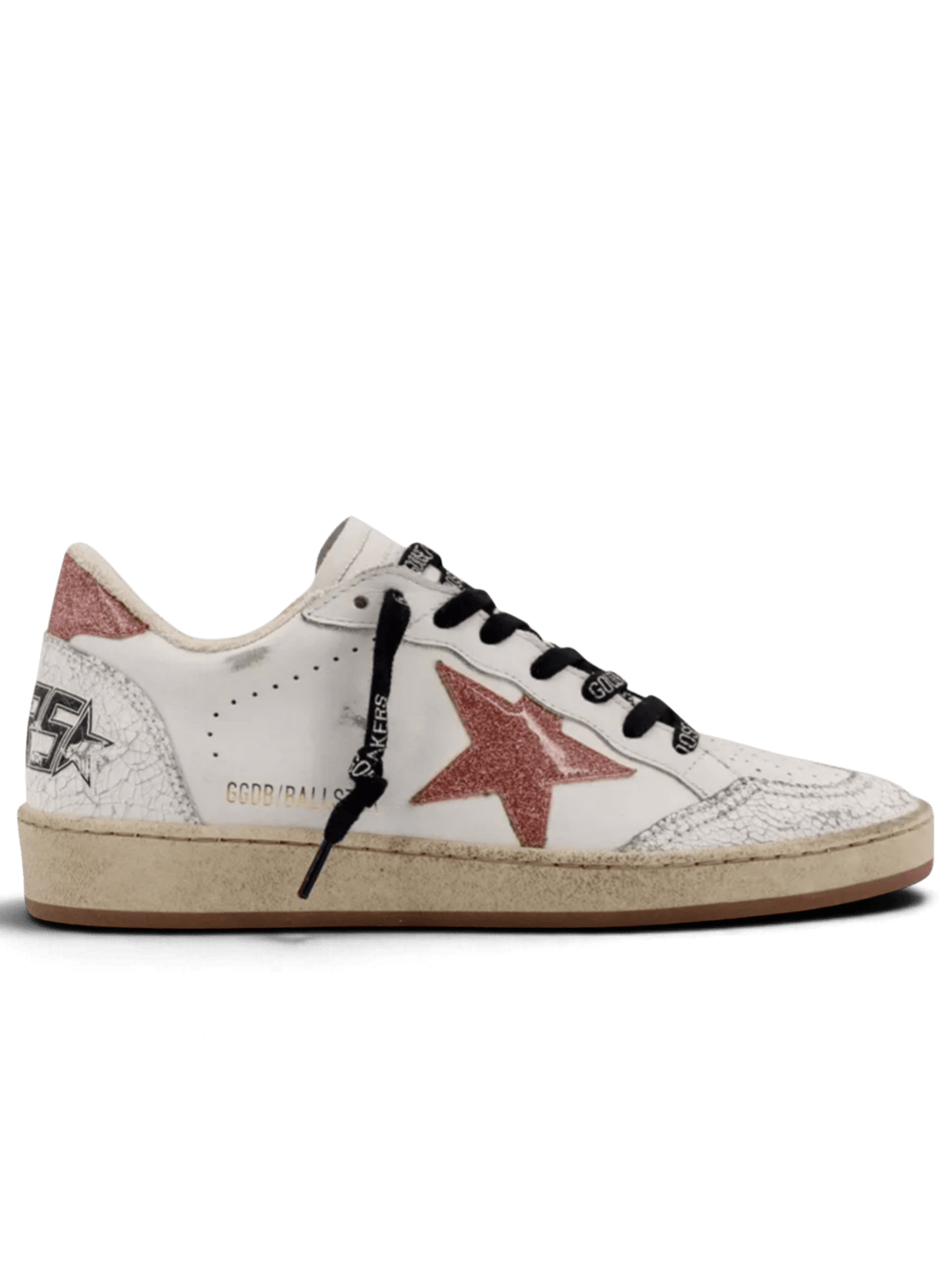 Golden Goose Ball-Star White/Peach Crack Leather Toe and Spur Glitter Star and Heel