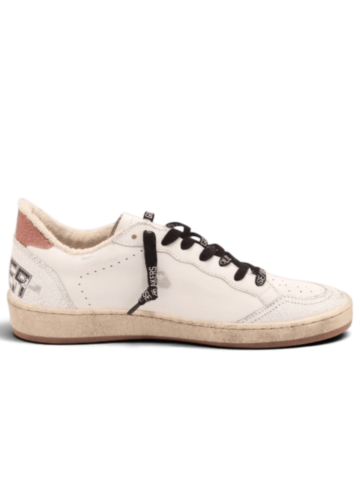Golden Goose Ball-Star White/Peach Crack Leather Toe and Spur Glitter Star and Heel