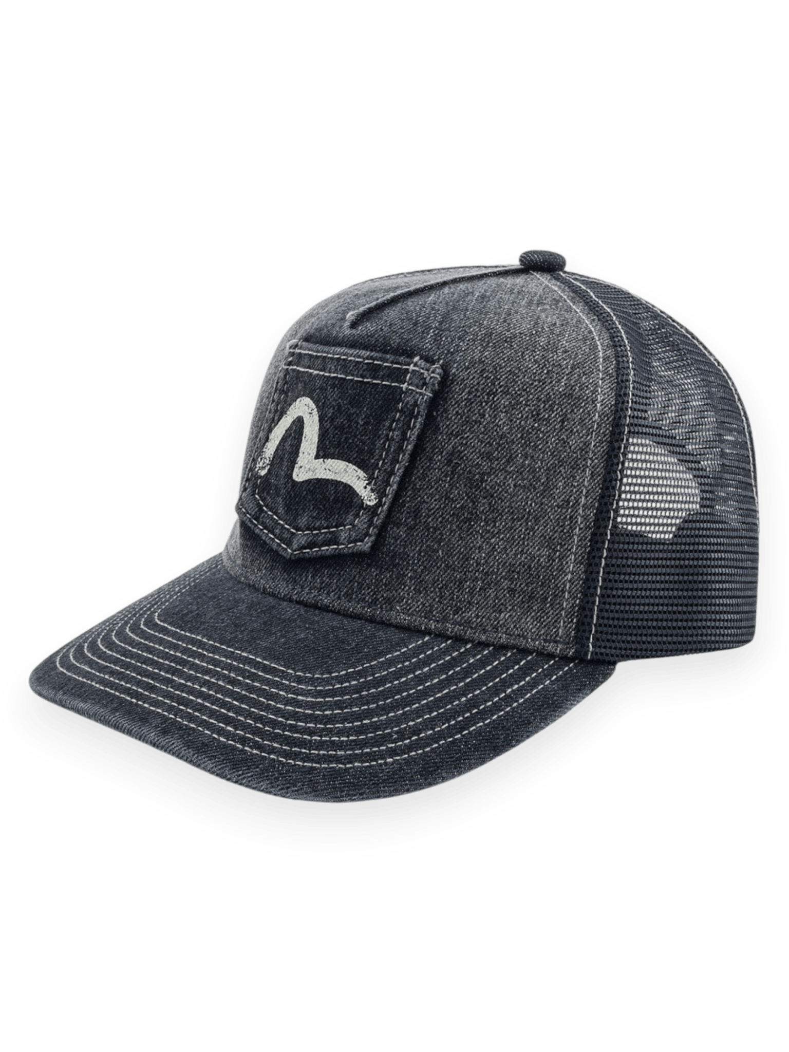 Evisu Seagull Pocket Denim Mesh Trucker Cap