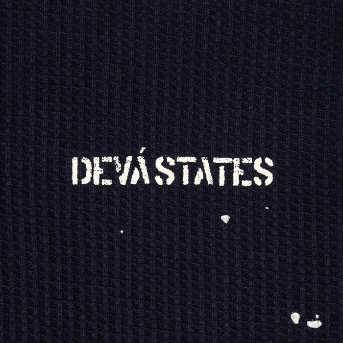 DEVÁ STATES Crewneck Waffle Top - SPLATS - Navy Blue