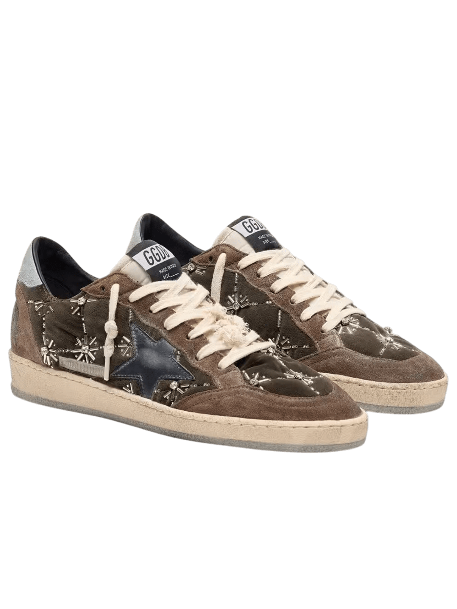 Golden Goose Ball-Star LAB Brown Matelassé Velvet With Rhinestones And Black Leather Star