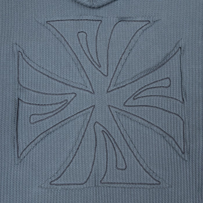 DEVÁ STATES WAFFLE KNIT ZIP-UP HOODIE - CROSS / BLUE