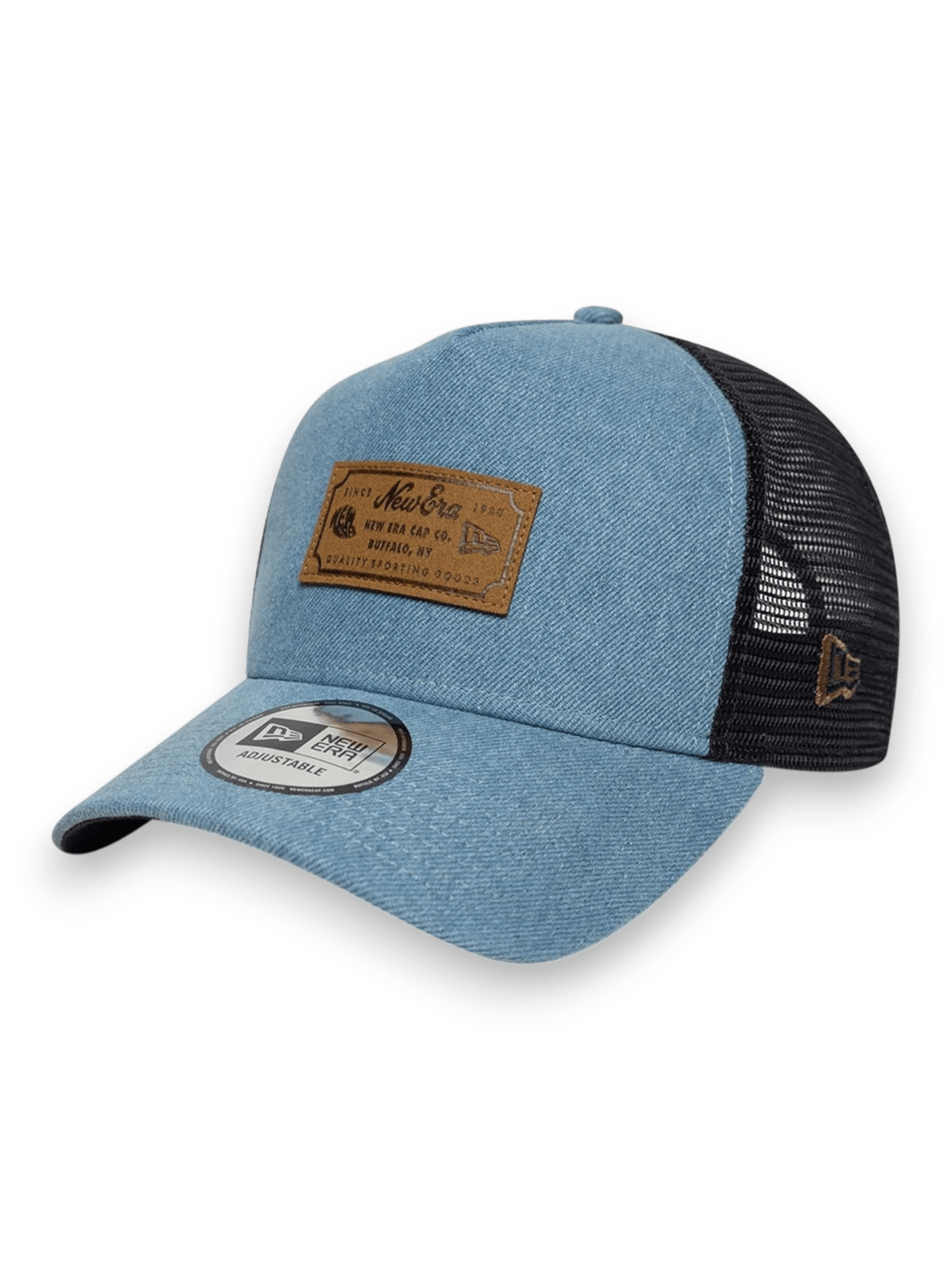 New Era Cap 9FORTY A-Frame Trucker New Era Leather Patch Denim Blu Navy