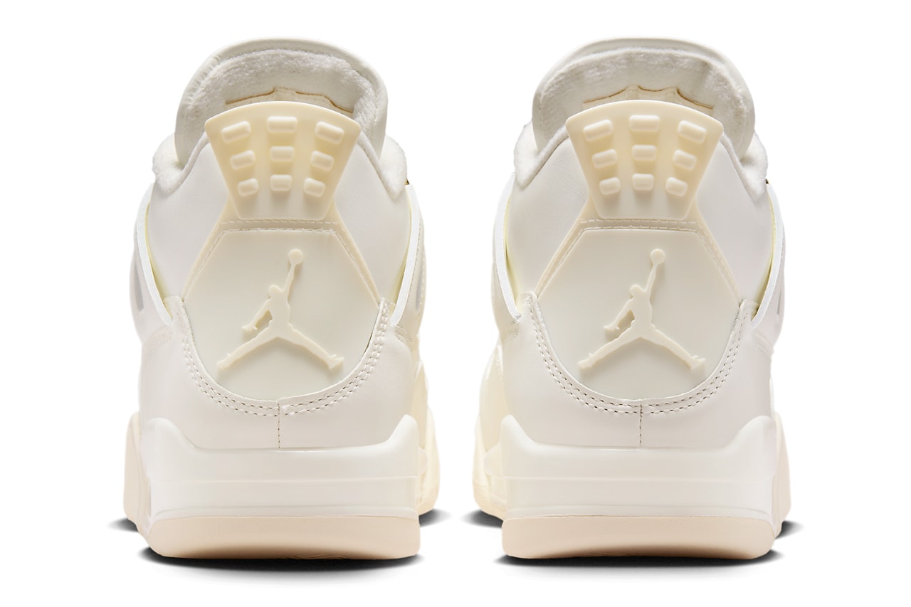 Jordan 4 Metallic gold, composta da base in pelle bianca e occhielli per i lacci in oro Metallizzato