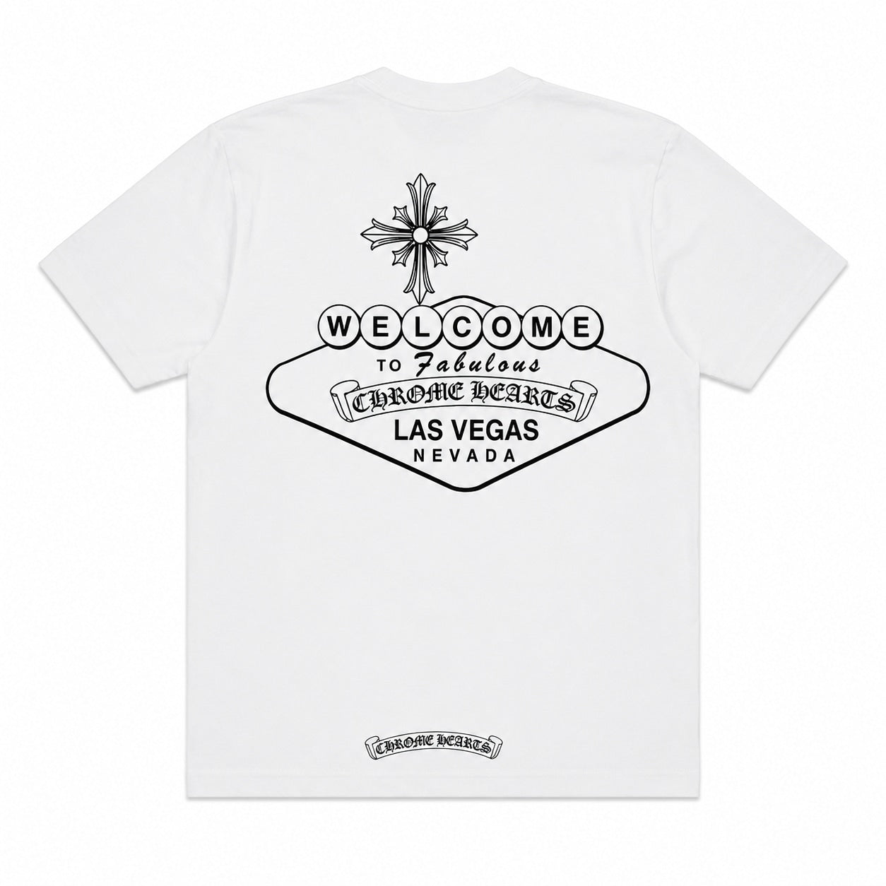 Chrome Hearts Welcome To Las Vegas Horseshoe Logo Pocket Short Sleeve Tee Shirt White Black