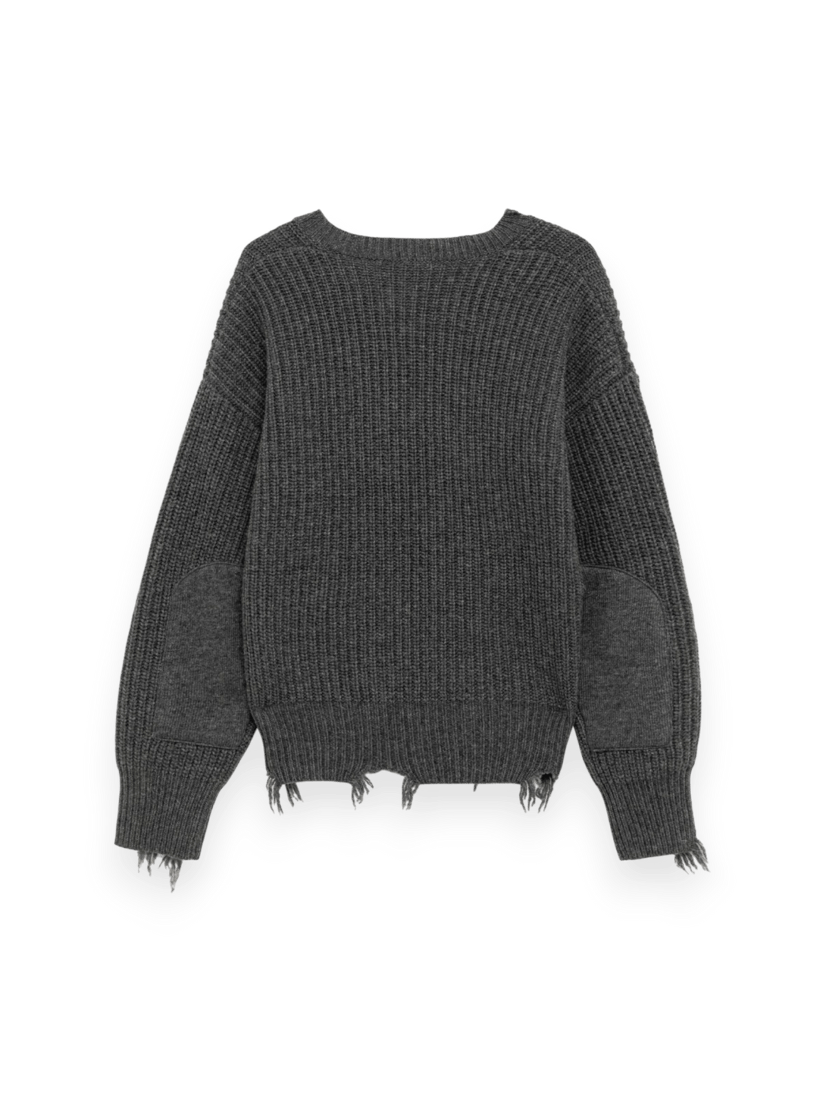 Amish V-Neck Distressed Jumper Grey