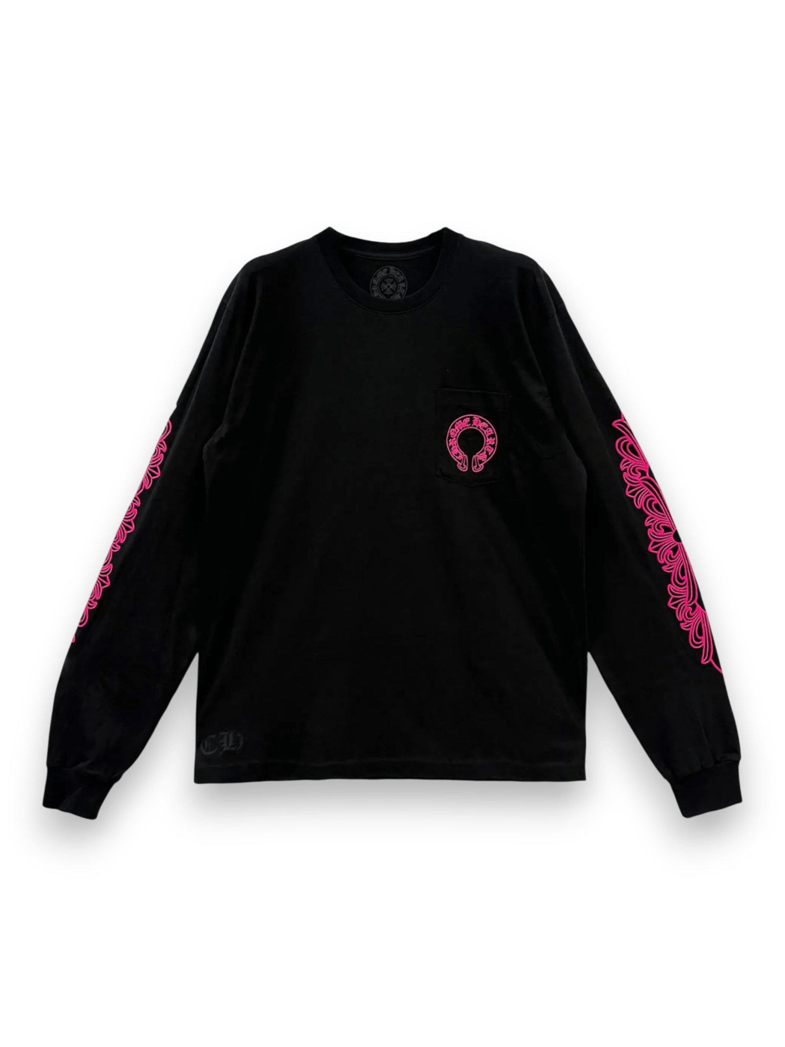 Chrome Hearts Black & Pink Neck Logo Longsleeve T-Shirt