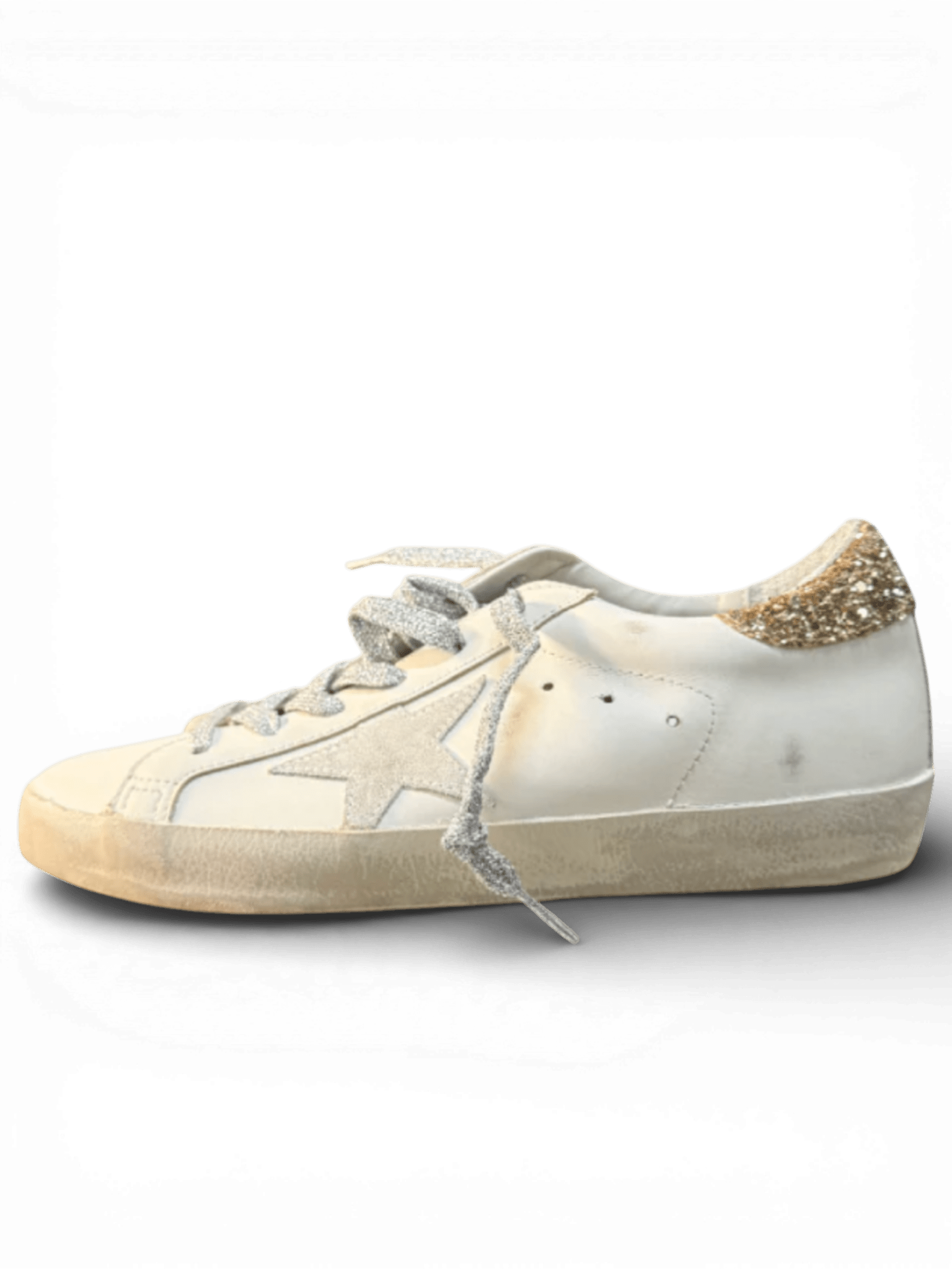 Golden Goose Super-Star White Glitter Gold Heel