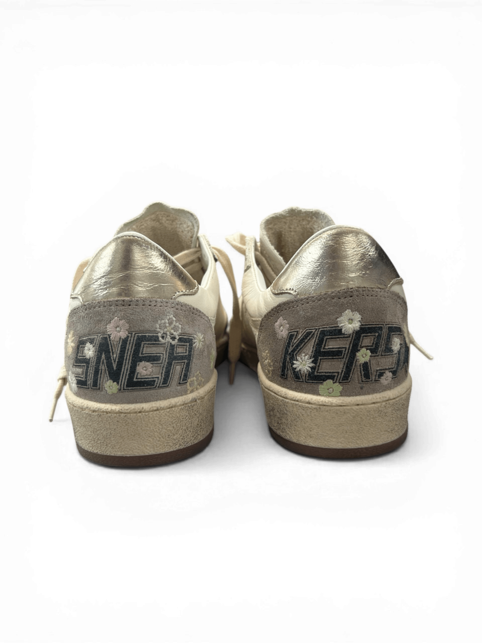 Golden Goose Ball-Star Leather White And Green Star