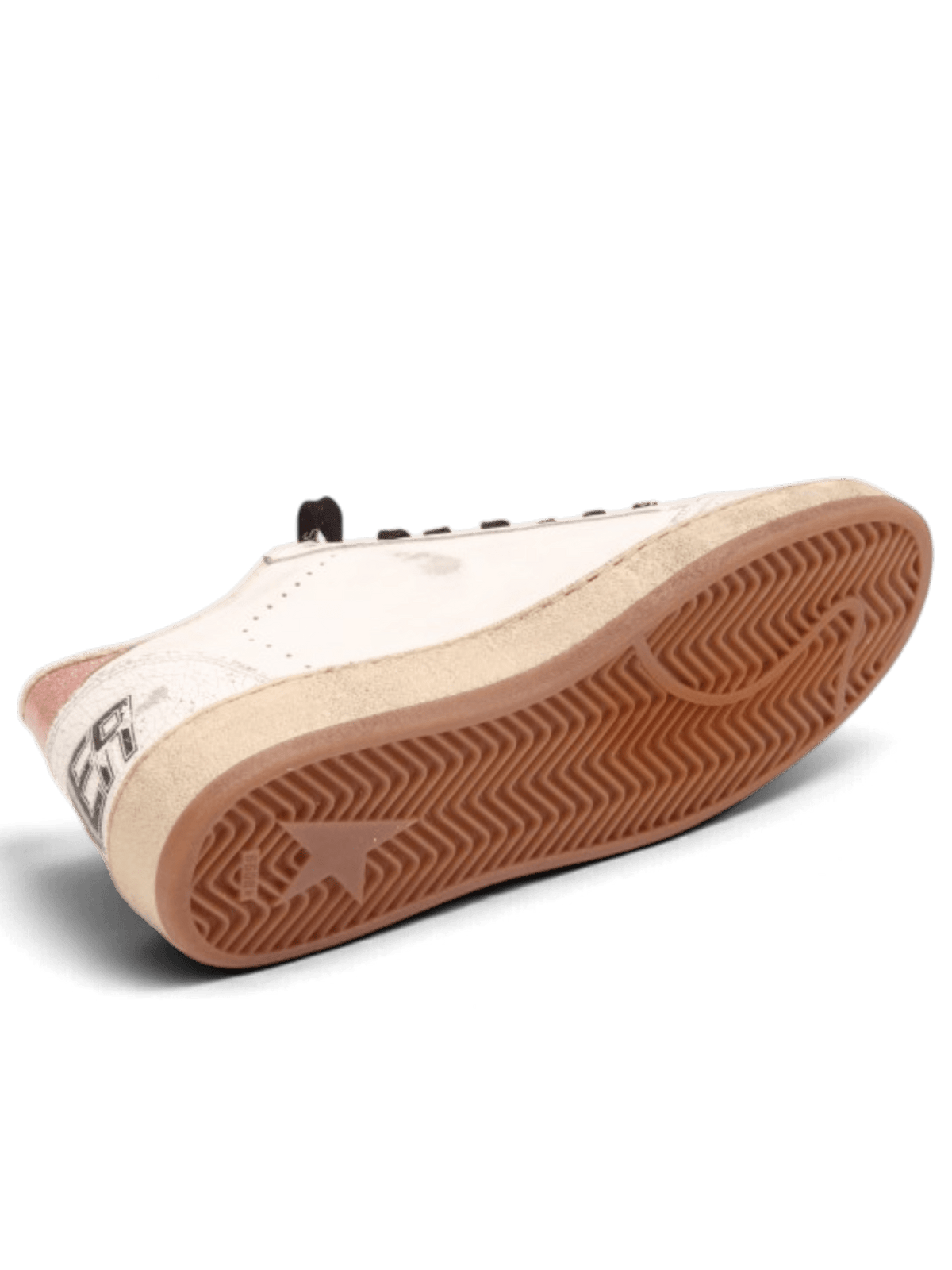 GOLDEN GOOSE BALL STAR WHITE/PEACH CRACK LEATHER TOE AND SPUR GLITTER STAR AND HEEL