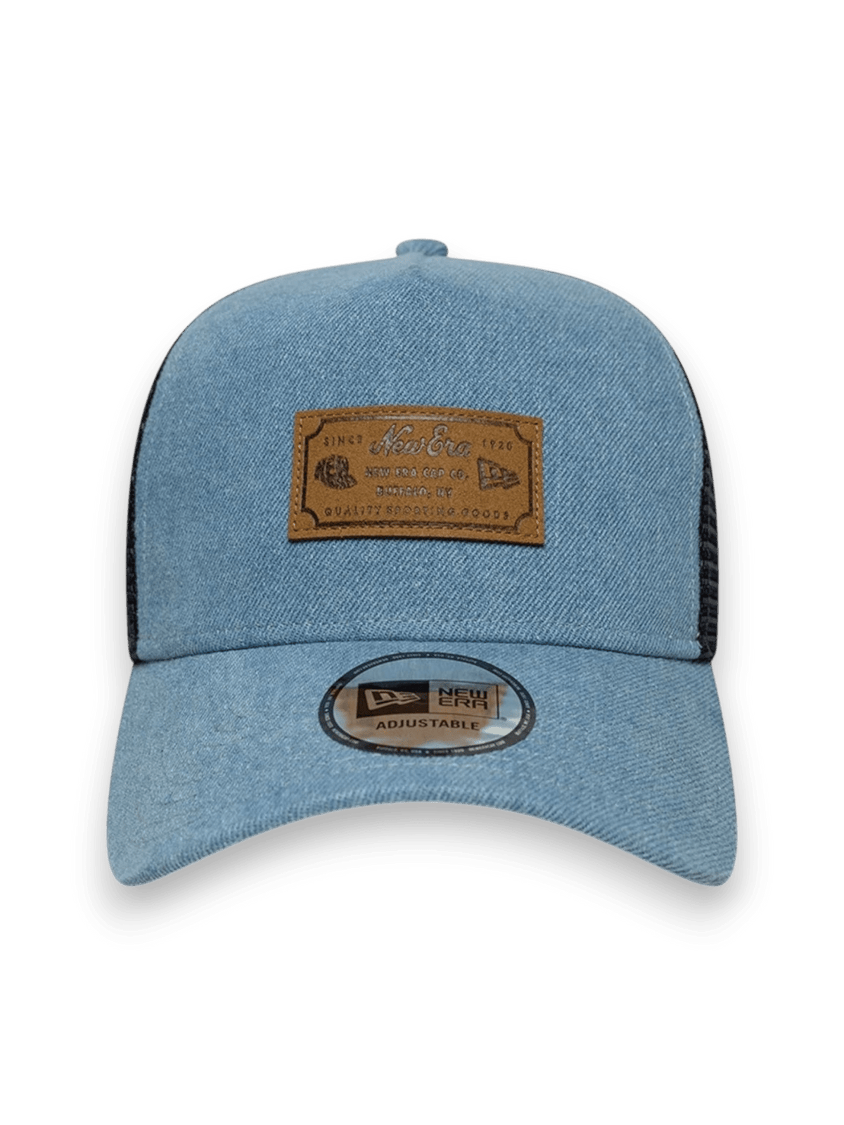New Era Cap 9FORTY A-Frame Trucker New Era Leather Patch Denim Blu Navy