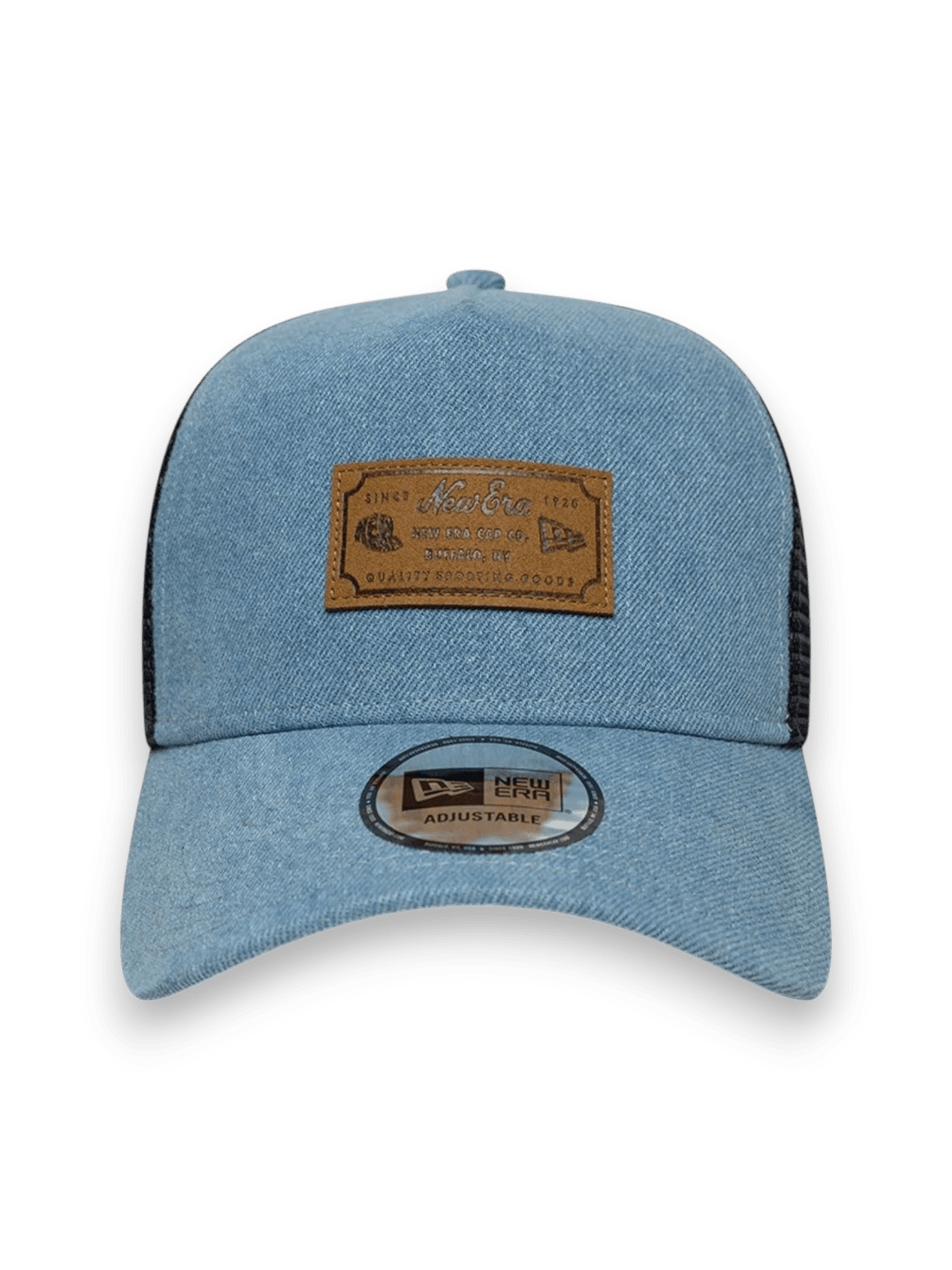 New Era Cap 9FORTY A-Frame Trucker New Era Leather Patch Denim Blu Navy