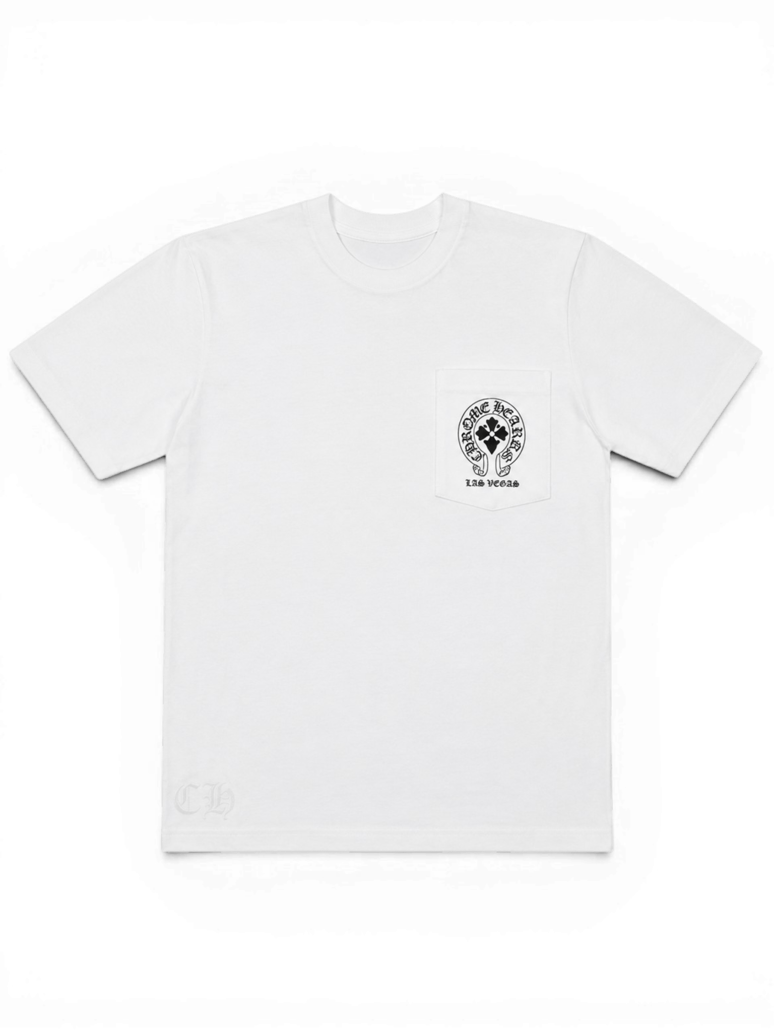 Chrome Hearts Welcome To Las Vegas Horseshoe Logo Pocket Short Sleeve Tee Shirt White Black