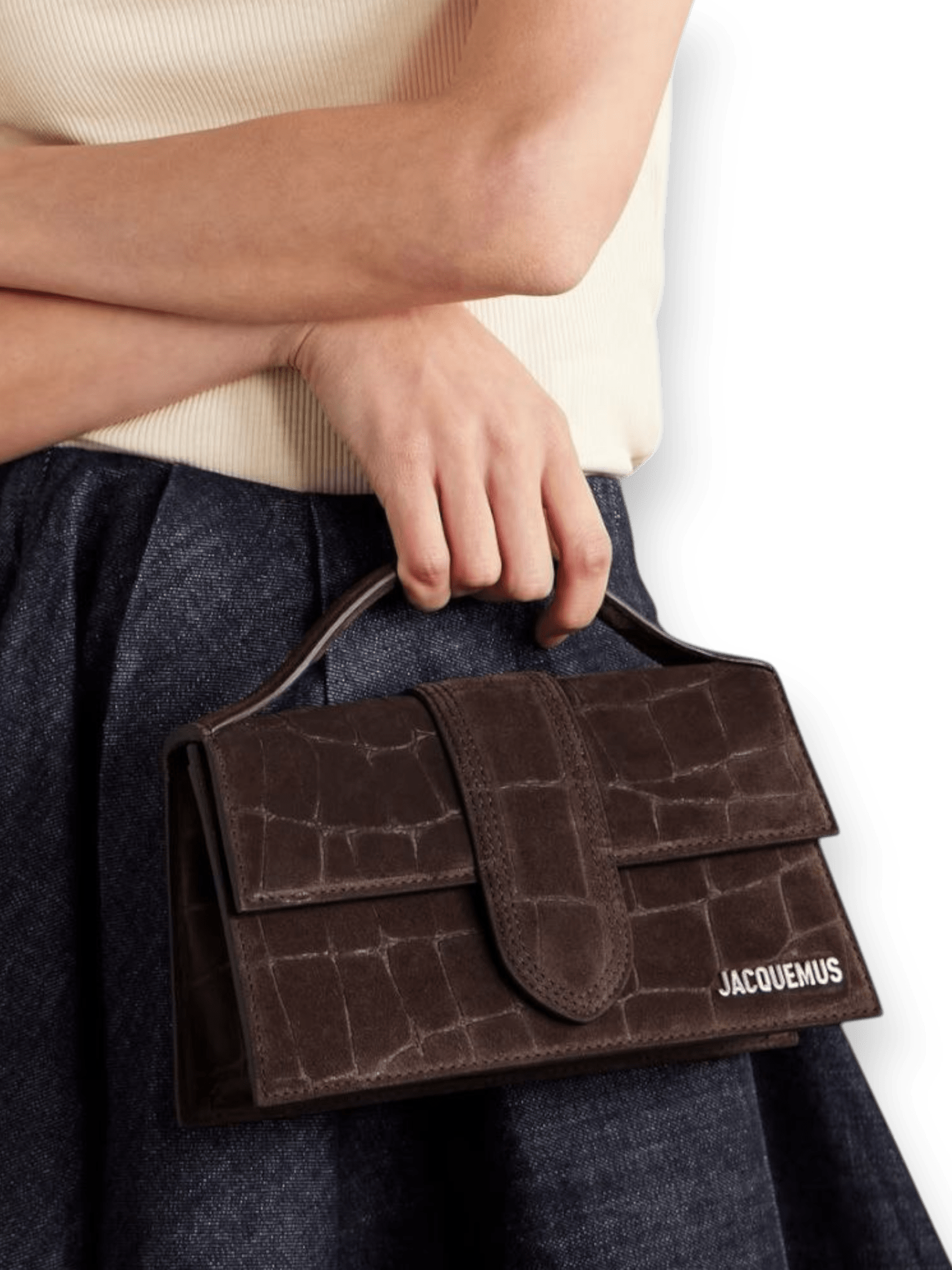 Jacquemus Le Grand Bambino Crocco In Suede Dark Brown