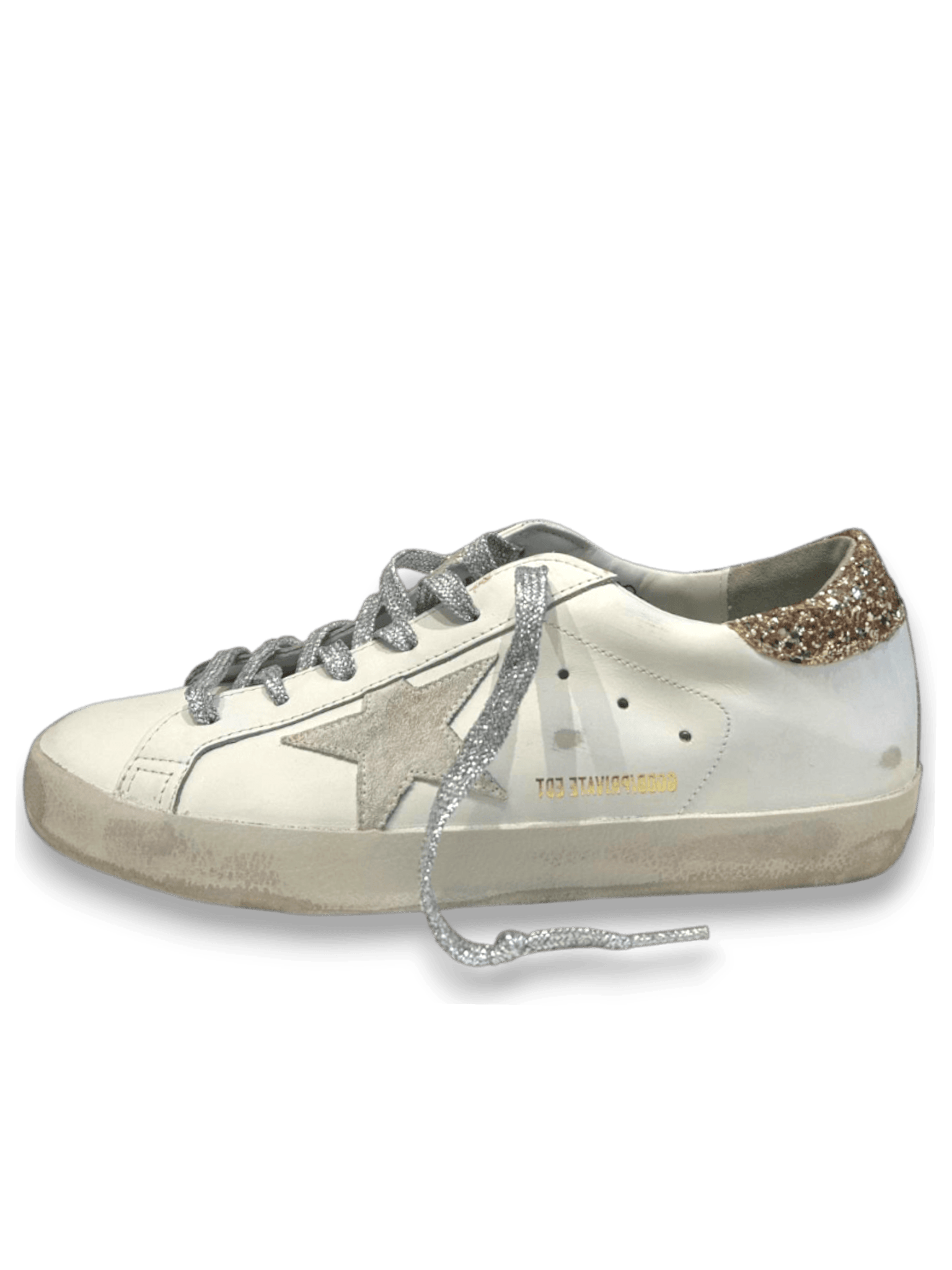 Golden Goose Super-Star White Glitter Gold Heel