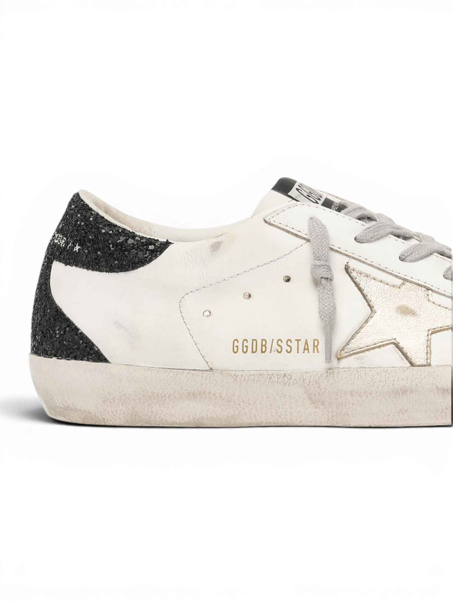 Golden Goose Supre-Star With Star Gold And Glitter Black Heel