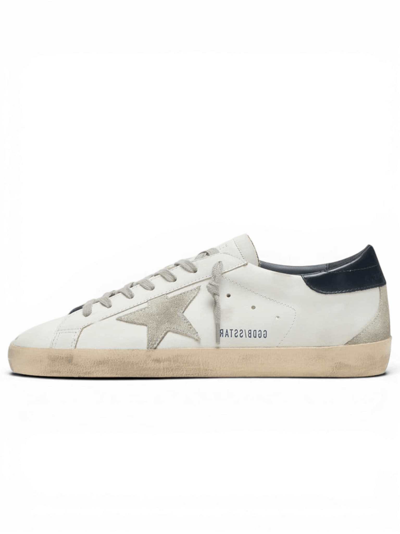 Golden Goose Super-Star White With Navy Heel