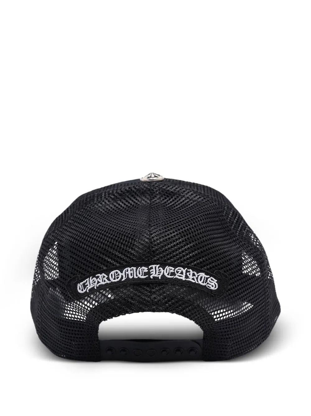 Chrome Hearts Black cross-patch Trucker baseball hat