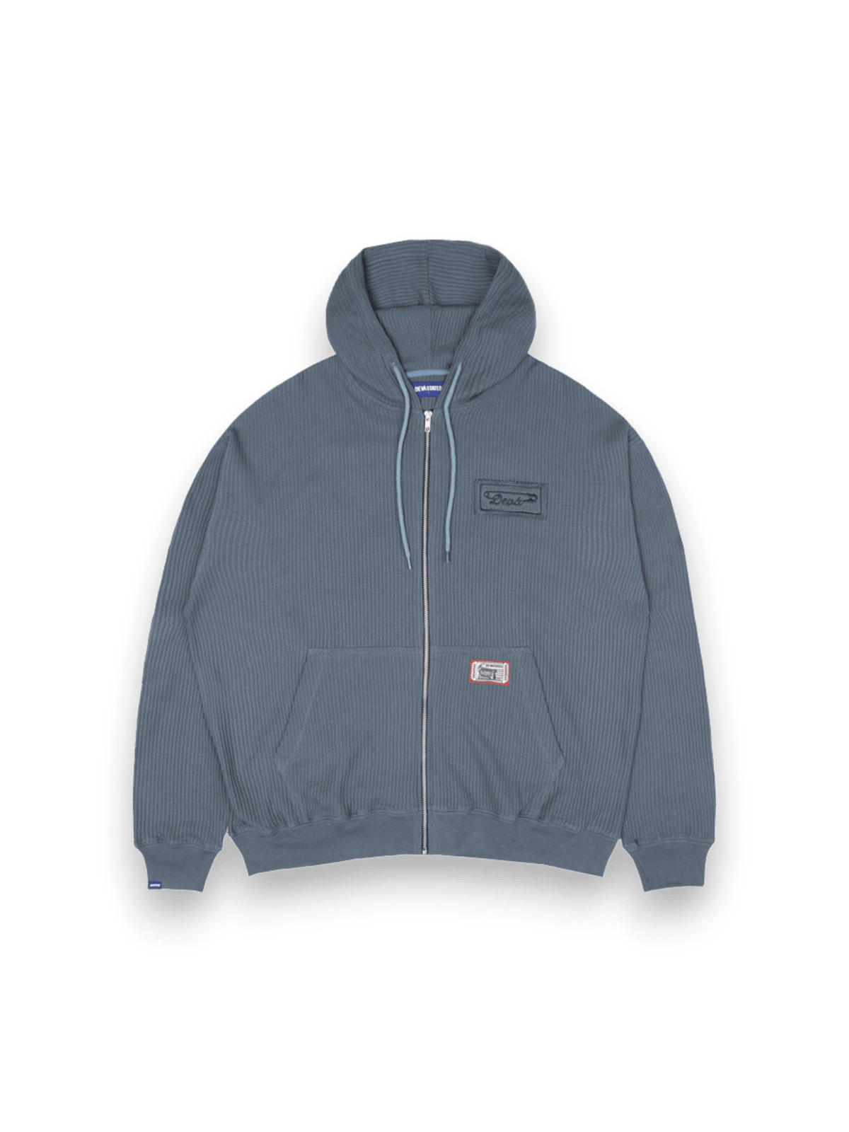 DEVÁ STATES WAFFLE KNIT ZIP-UP HOODIE - CROSS / BLUE