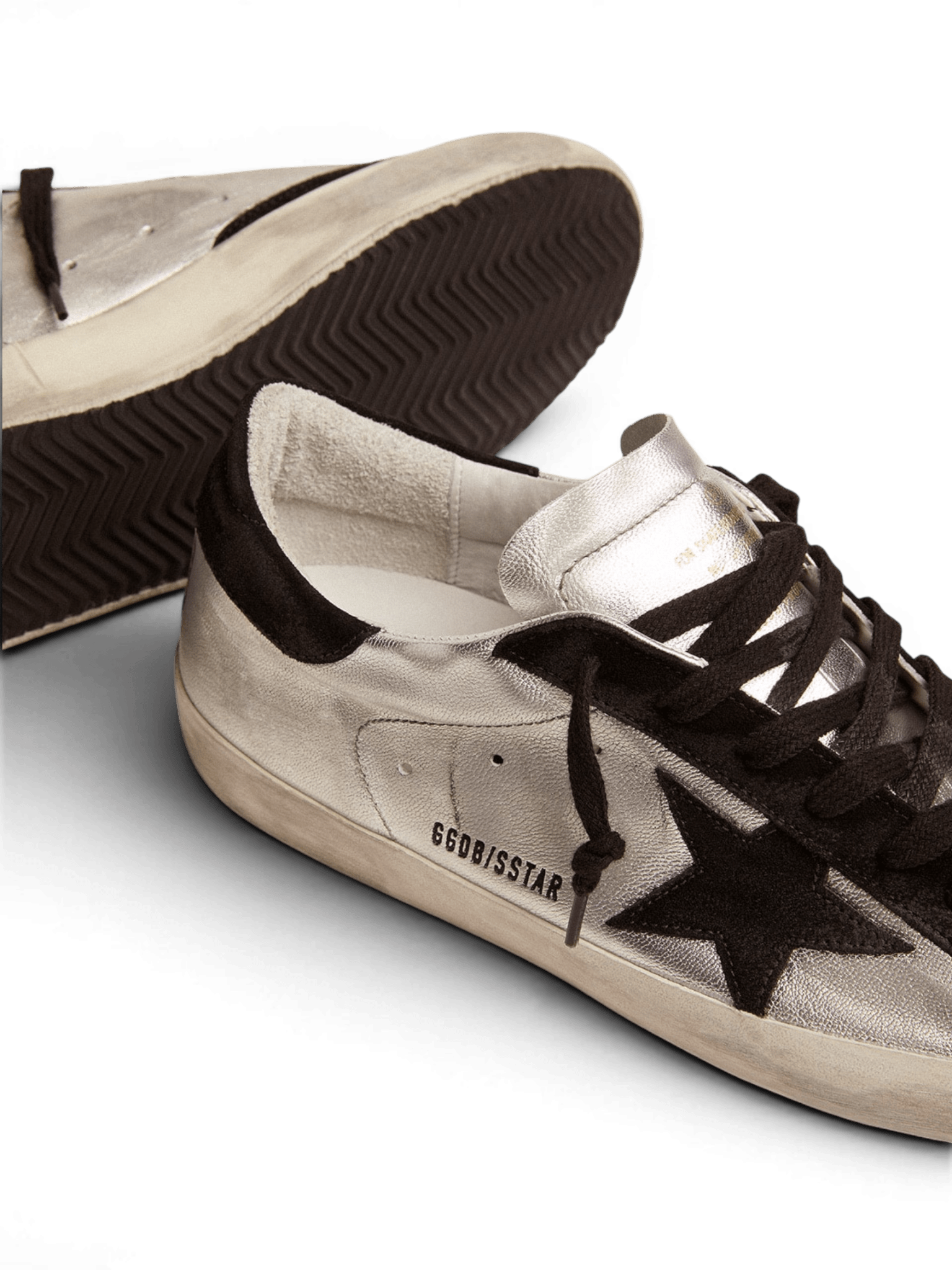 Golden Goose Super-Star Silver With Star And Heel Suede Black