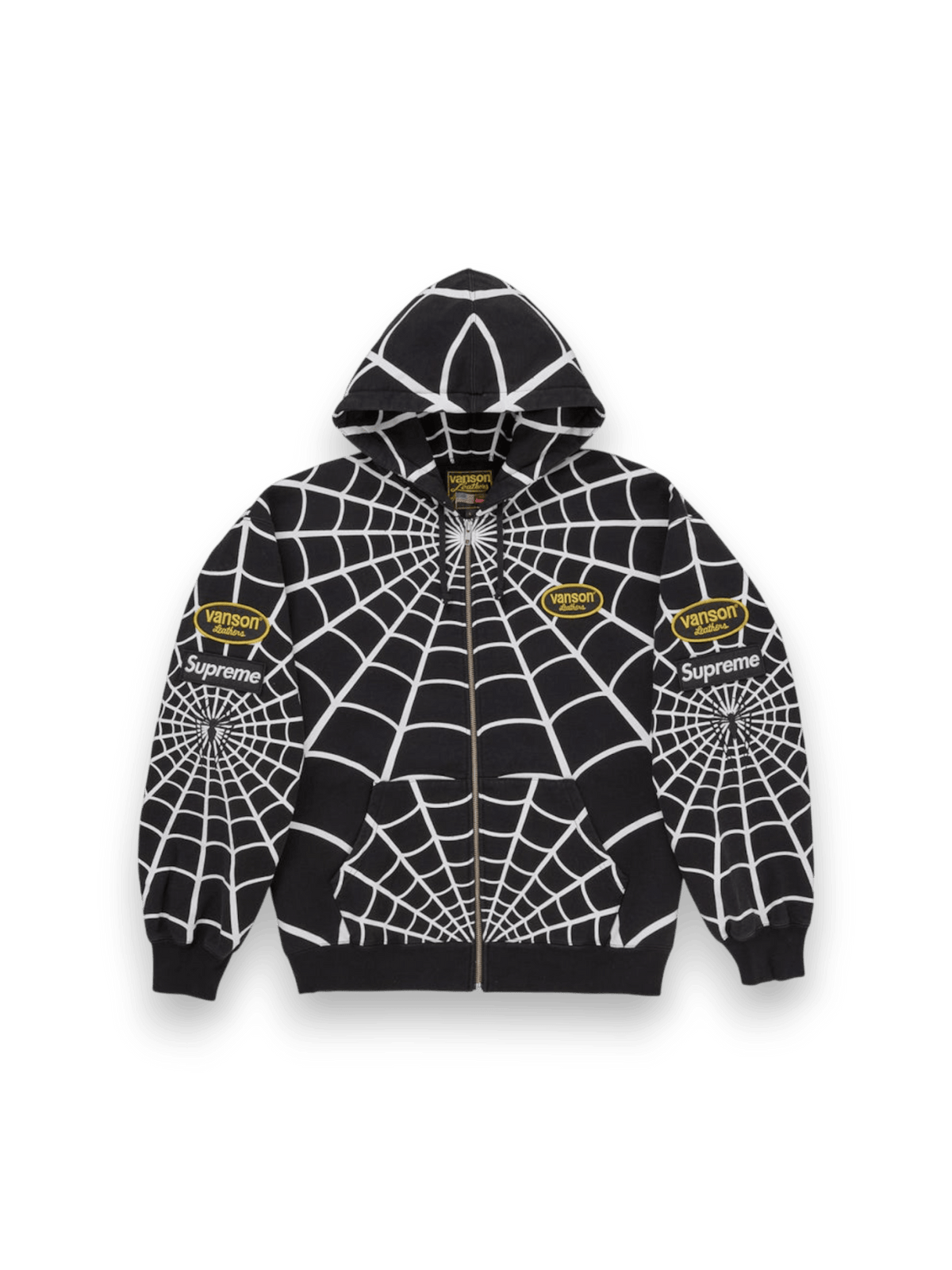 Supreme Vanson Leathers Spider-Man Zip Up Hooded Sweatshirt Black