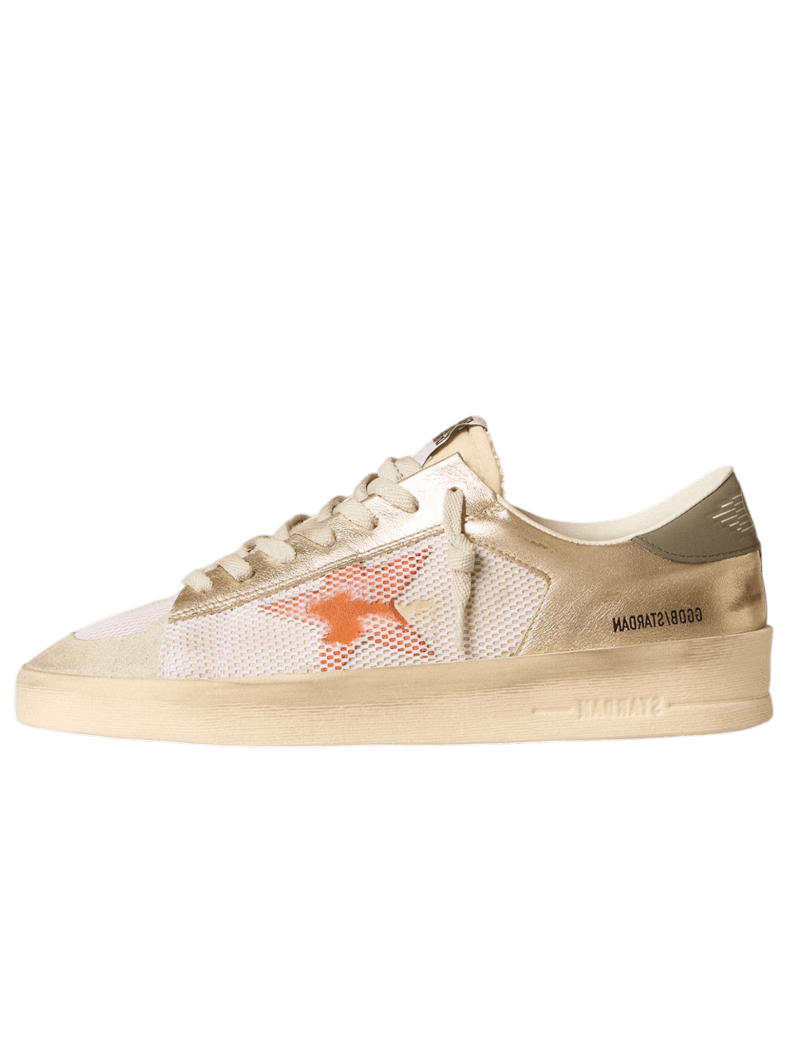 Stardan In White Mesh With An Orange Star And Platinum Leather Inserts