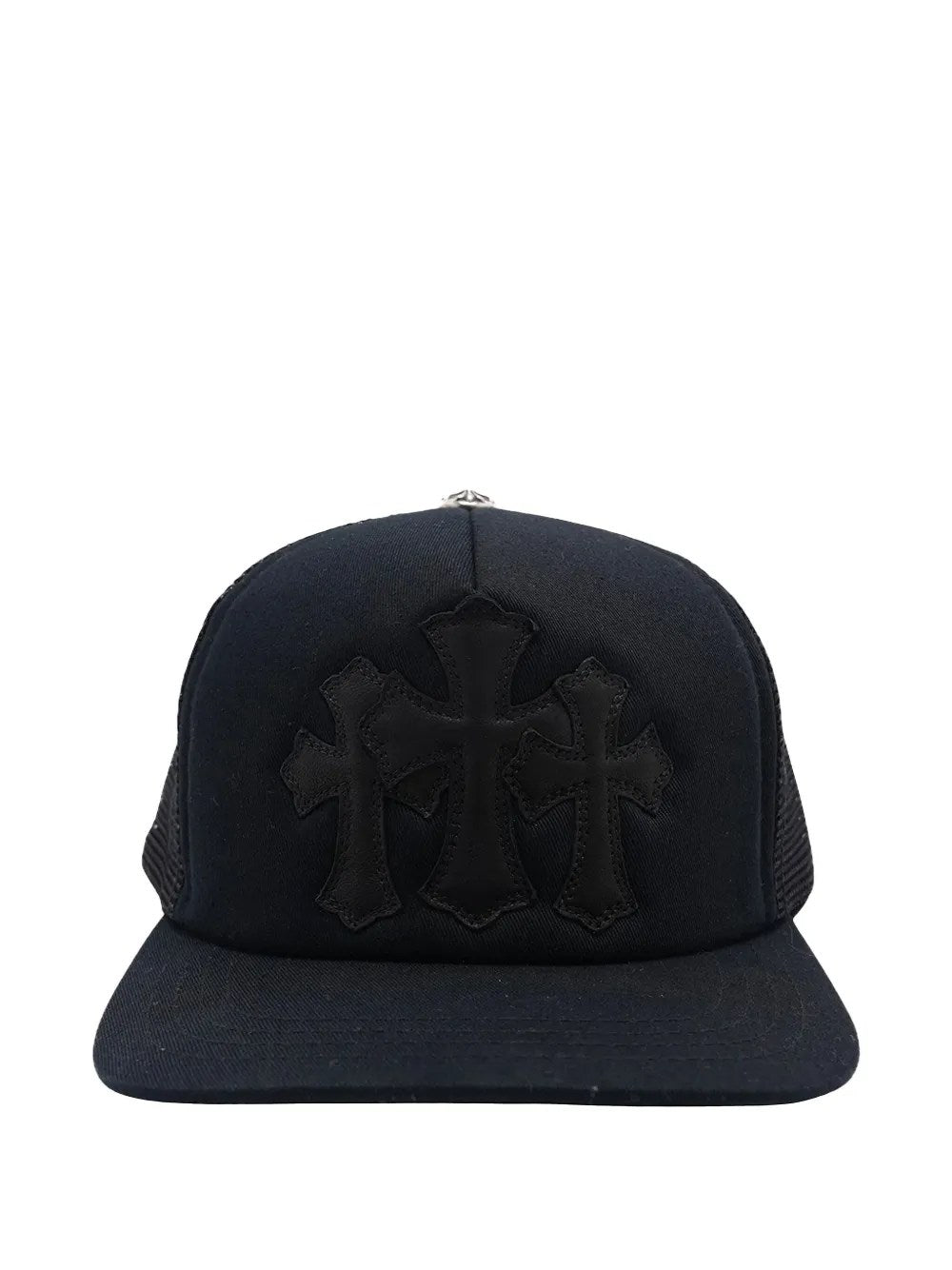 Chrome Hearts Black cross-patch Trucker baseball hat