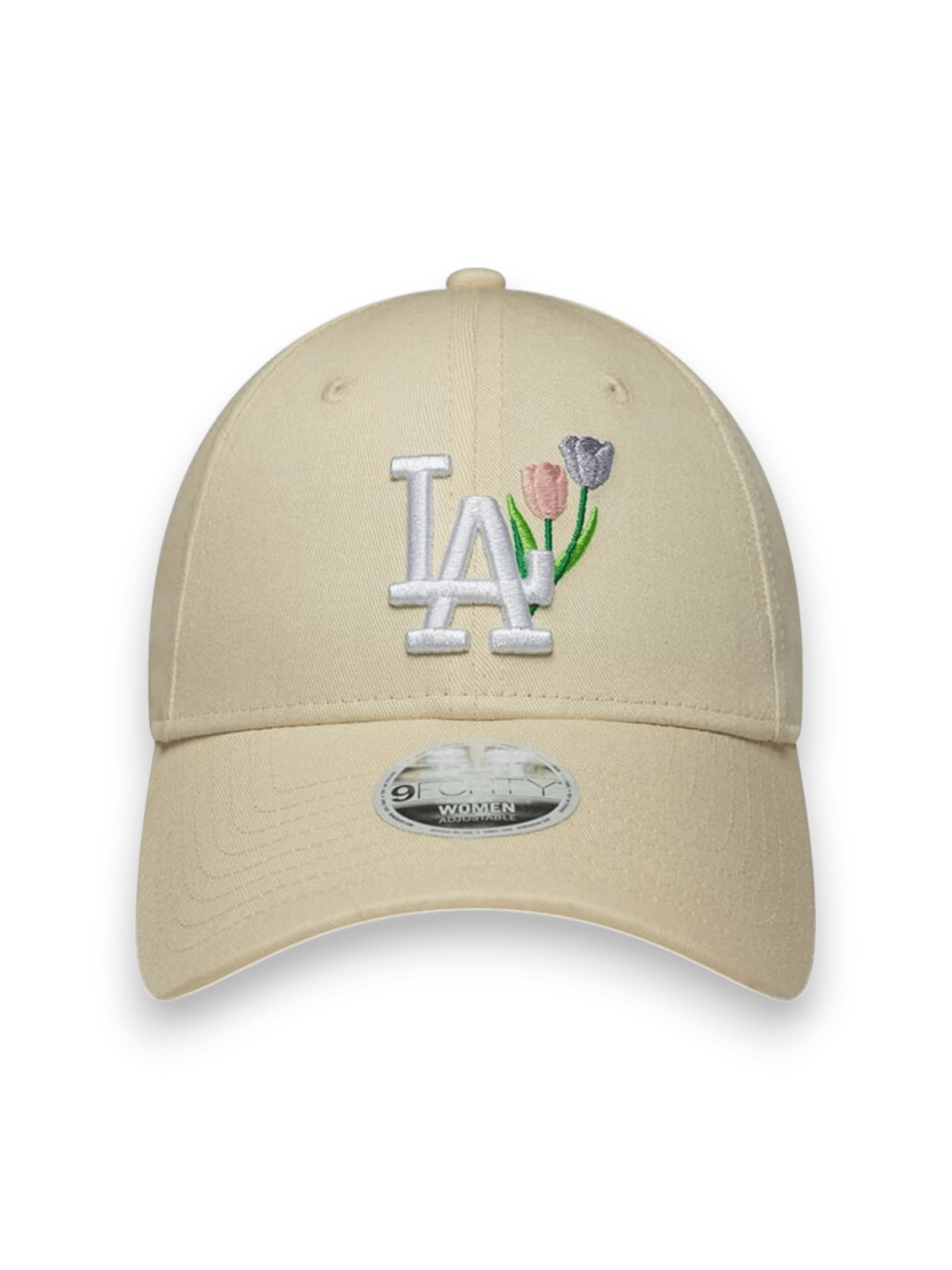 New Era Curved Brim Women 9FORTY Flower Icon Los Angeles Dodgers MLB Beige Adjustable Cap