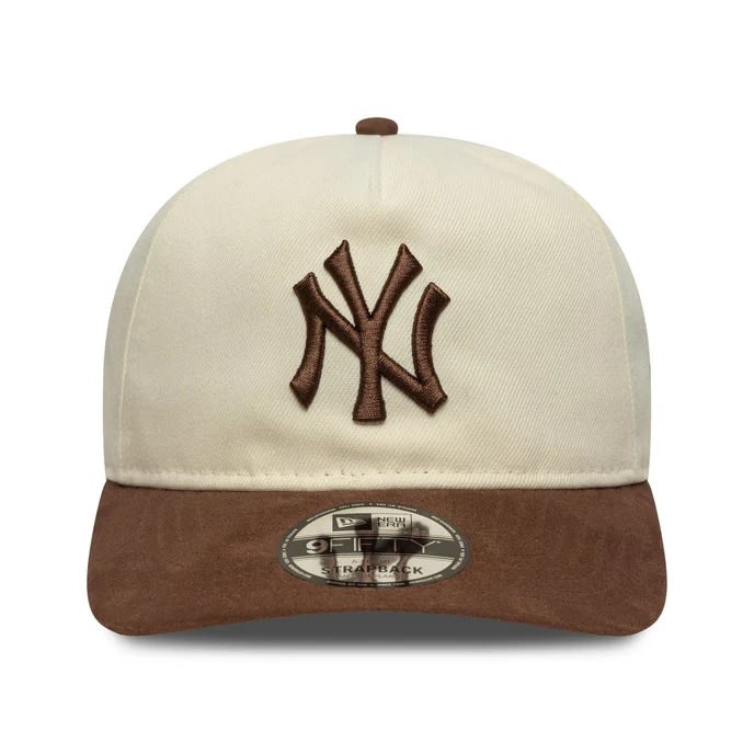 Yankees MLB Suede Visor Light Beige 9FIFTY A-Frame Snapback Cap
