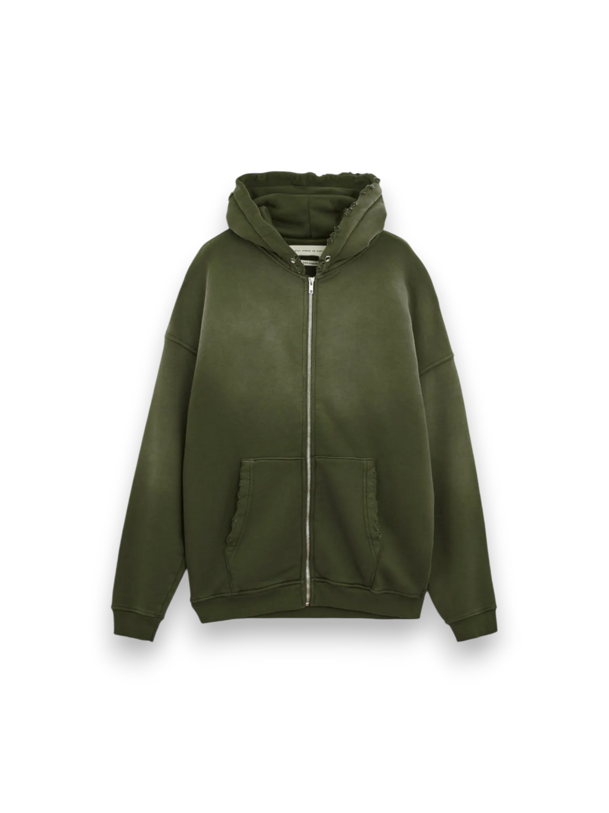 RIPPED RELAXED ZIP HOODIE ARMY STAY HUMAN ON EARTH