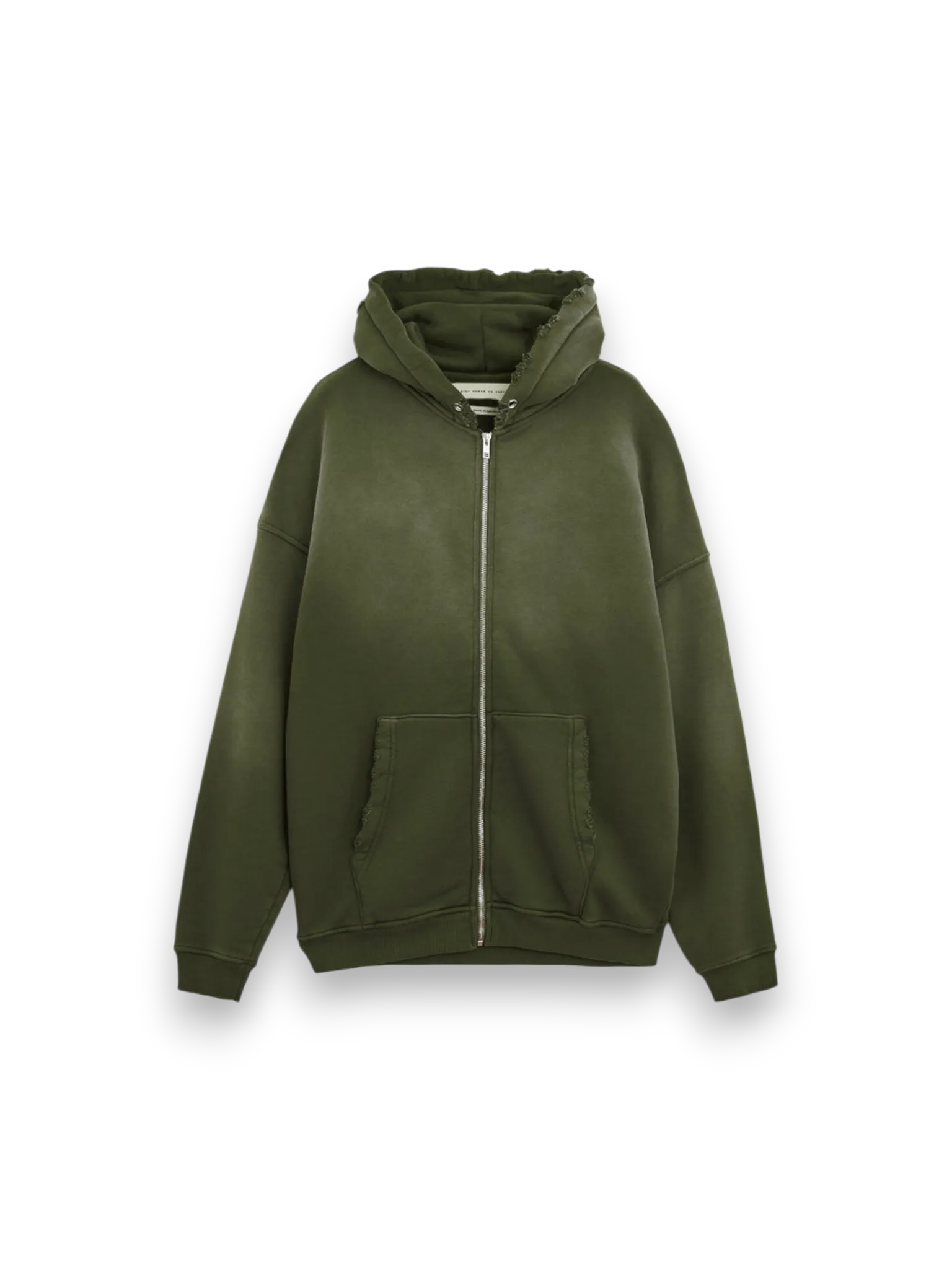 RIPPED RELAXED ZIP HOODIE ARMY STAY HUMAN ON EARTH