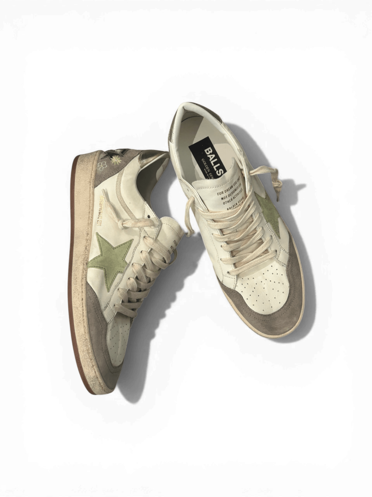 Golden Goose Ball-Star Leather White And Green Star