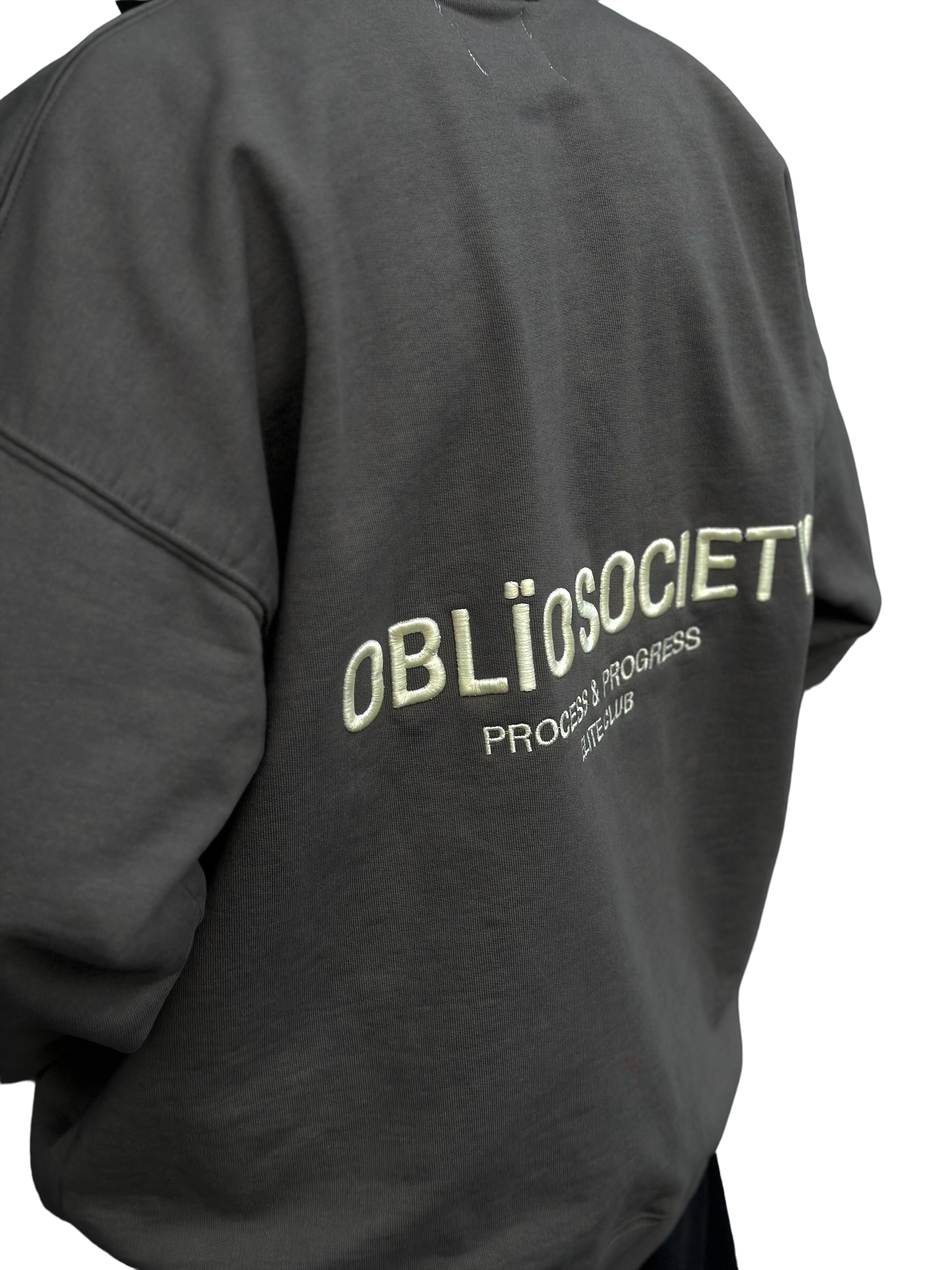 OBLIO SOCIETY Slate Hand Washed 3d Embroidery Hoodie