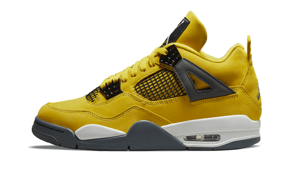 Le nuove scarpe Jordan 4 Yellow Thunder: un mix audace di giallo vibrante e nero intenso. L'iconico design di Michael Jordan con dettagli contemporanei. Un'esplosione di stile e energia in ogni passo.
