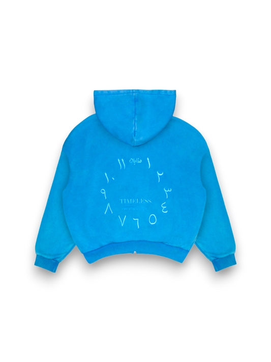 Oblio Timeless Zip Hoodie Arabic Dial Light Blue