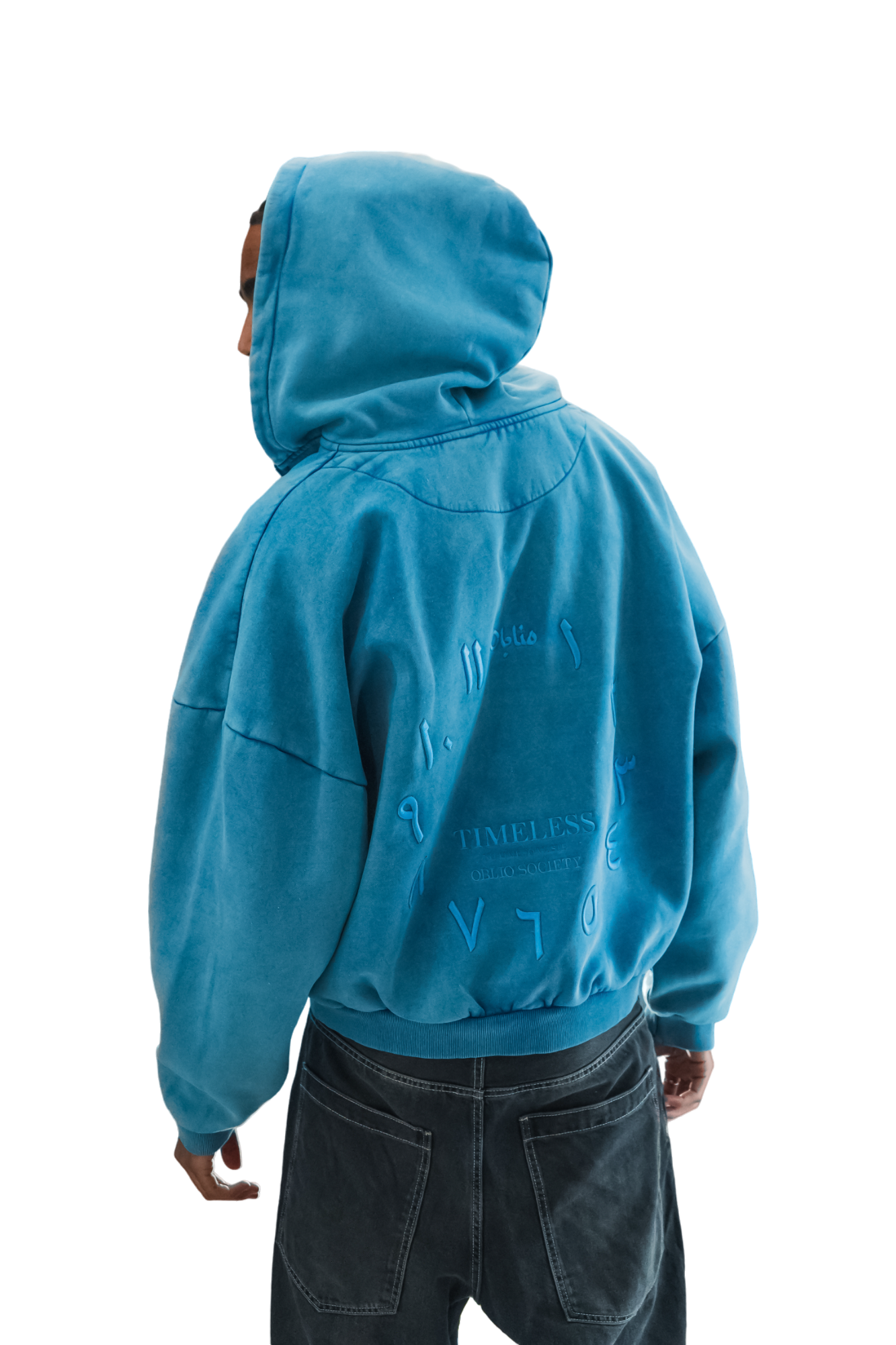 Oblio Timeless Zip Hoodie Arabic Dial Light Blue