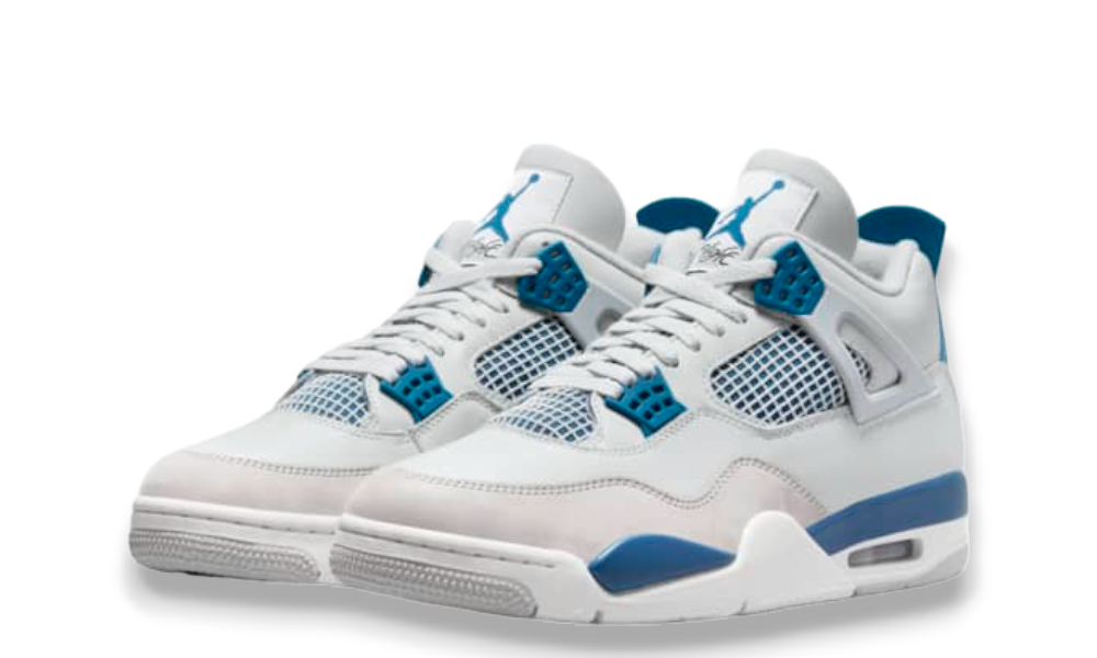 Jordan 4 Military Blu composta da dettagli blu su base bianca in pelle