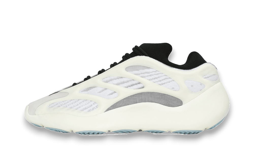 Sneaker Yeezy 700 V3 Azael, unisce stile e comfort con il suo design futuristico e dettagli inconfondibili. Tonalità di bianco e grigio, suola trasparente e ammortizzazione premium. L'iconico logo Yeezy presente sulla linguetta.