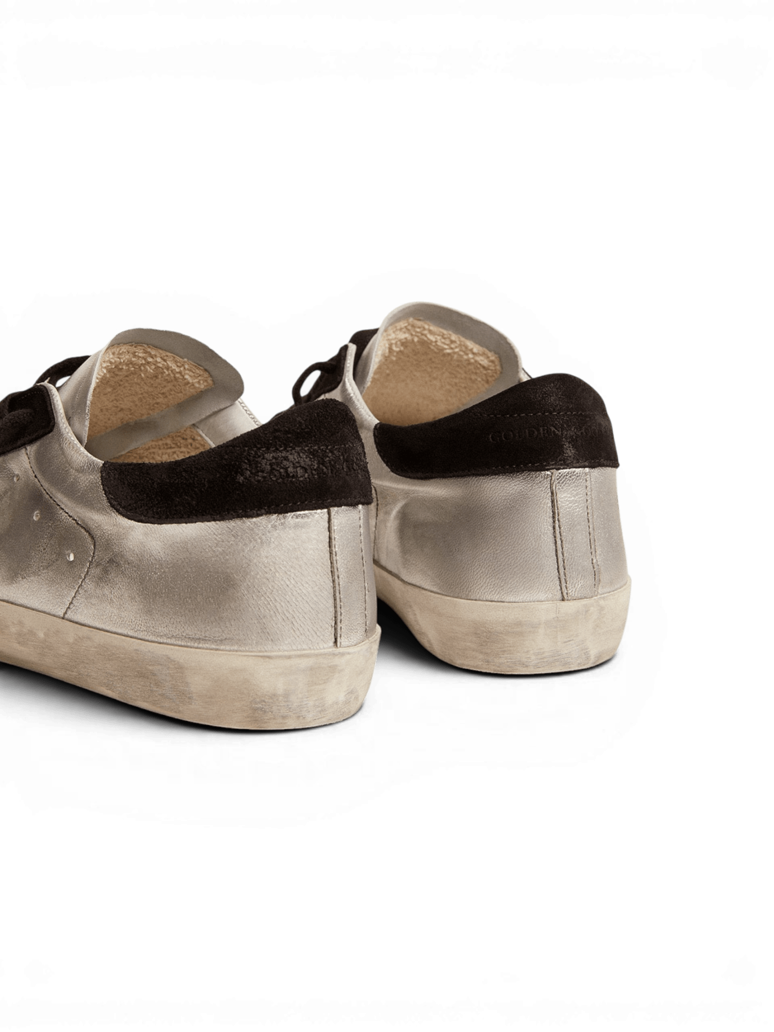 Golden Goose Super-Star Silver With Star And Heel Suede Black