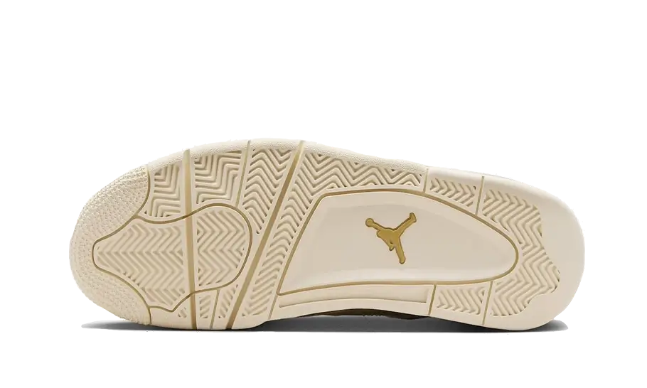 Jordan 4 Metallic gold, composta da base in pelle bianca e occhielli per i lacci in oro Metallizzato