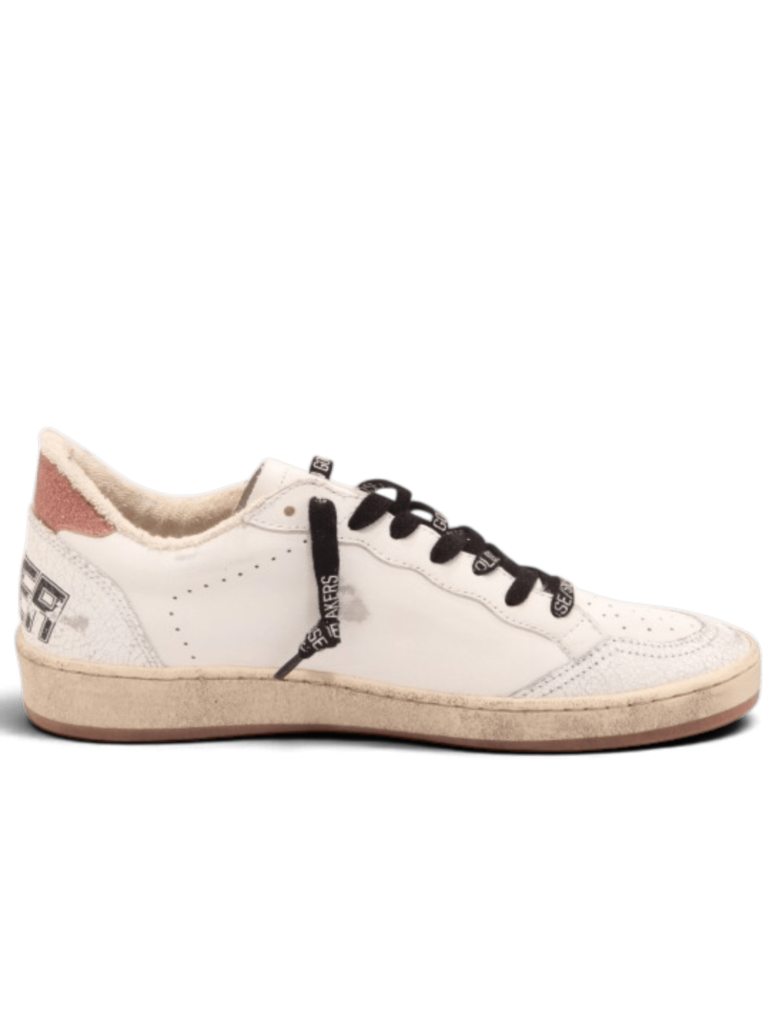 GOLDEN GOOSE BALL STAR WHITE/PEACH CRACK LEATHER TOE AND SPUR GLITTER STAR AND HEEL