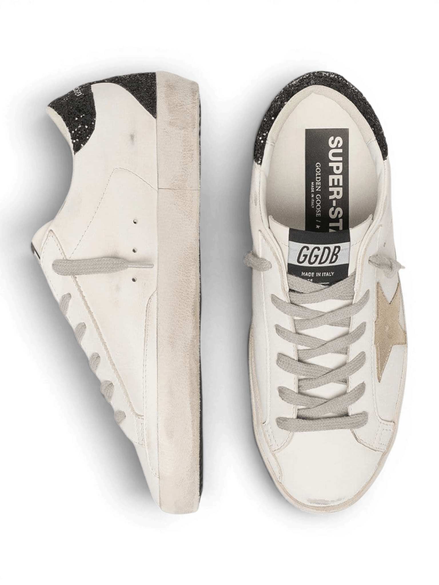 Golden Goose Supre-Star With Star Gold And Glitter Black Heel