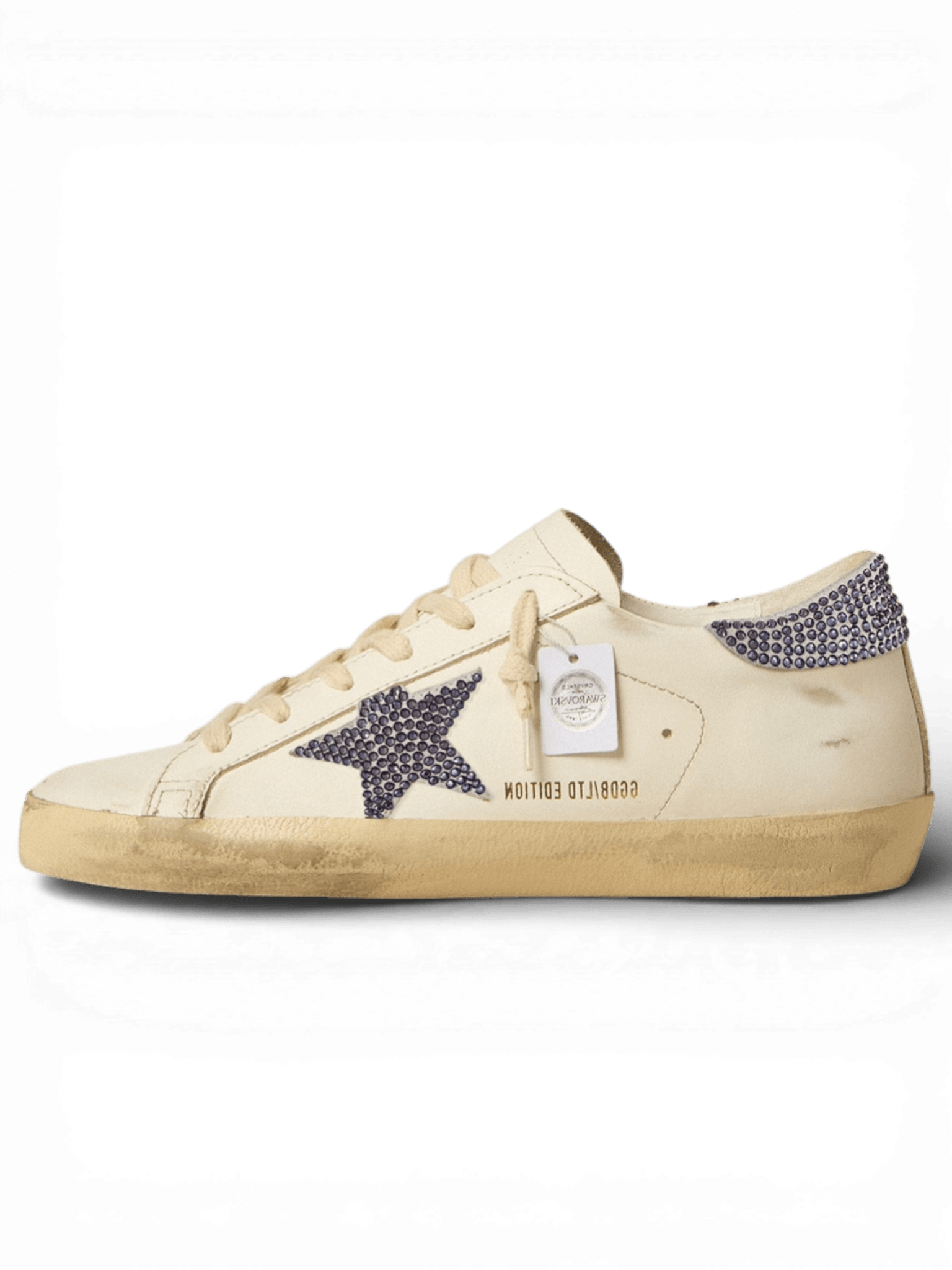 Golden Goose Super-Star White Cream Swarovski Heel