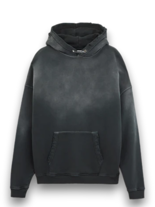 RIPPED RELAXED HOODIE BLACK STAY HUMAN ON HEARTH