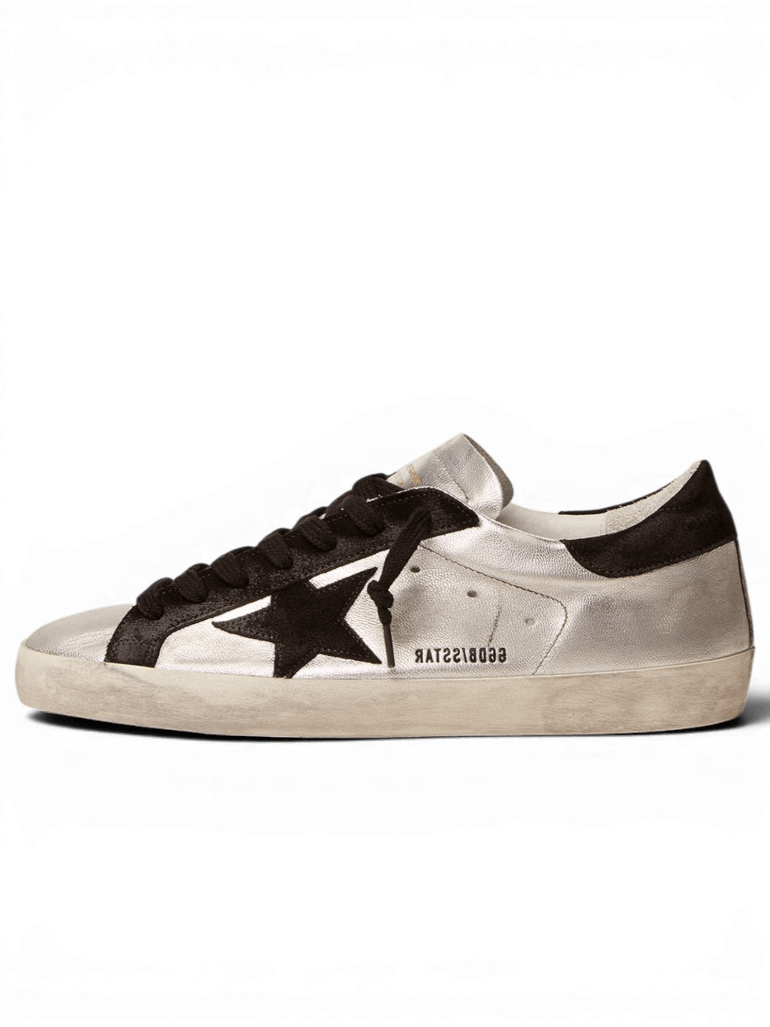 Golden Goose Super-Star Silver With Star And Heel Suede Black