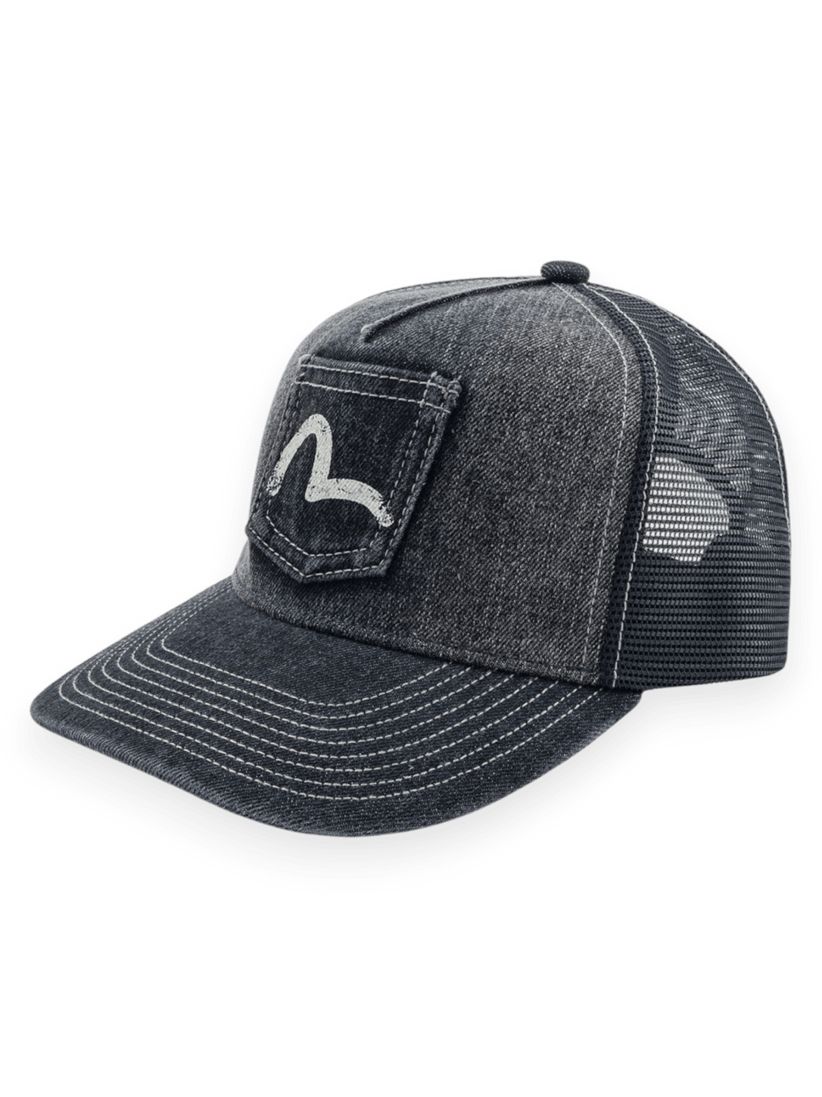 Evisu Seagull Pocket Denim Mesh Trucker Cap