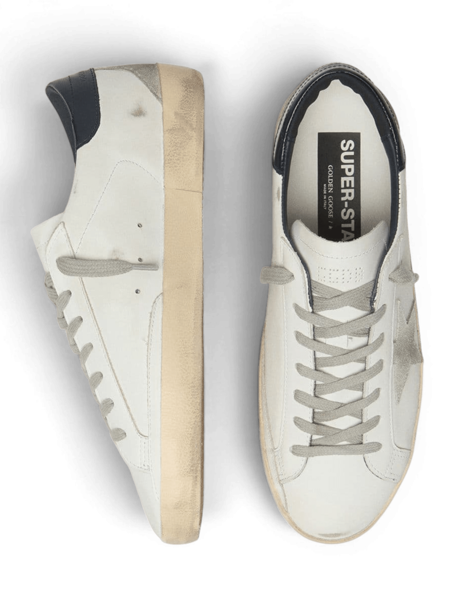 Golden Goose Super-Star White With Navy Heel