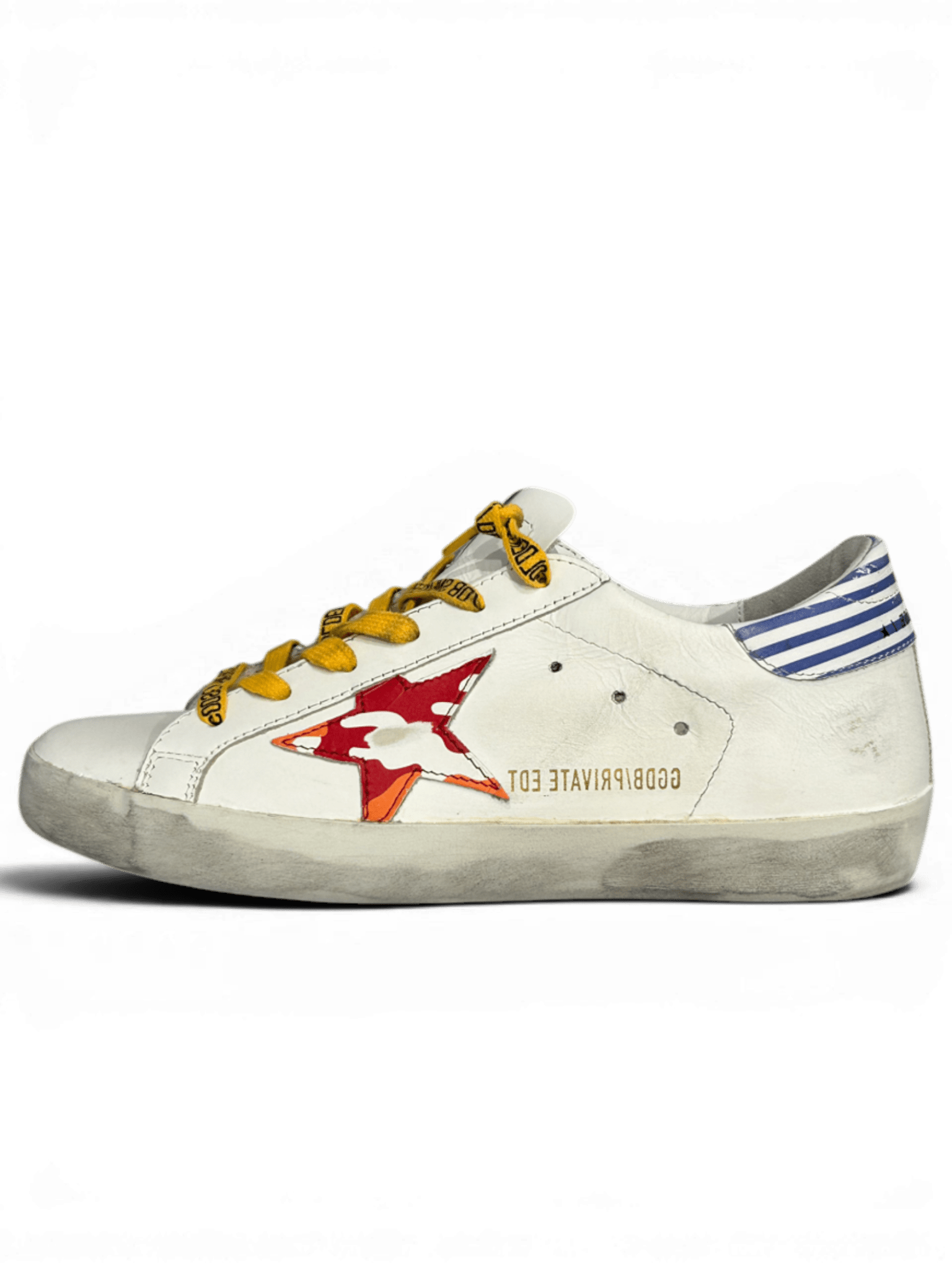 Golden Goose Super-Star White With Red/Orange Star And Striped Heel
