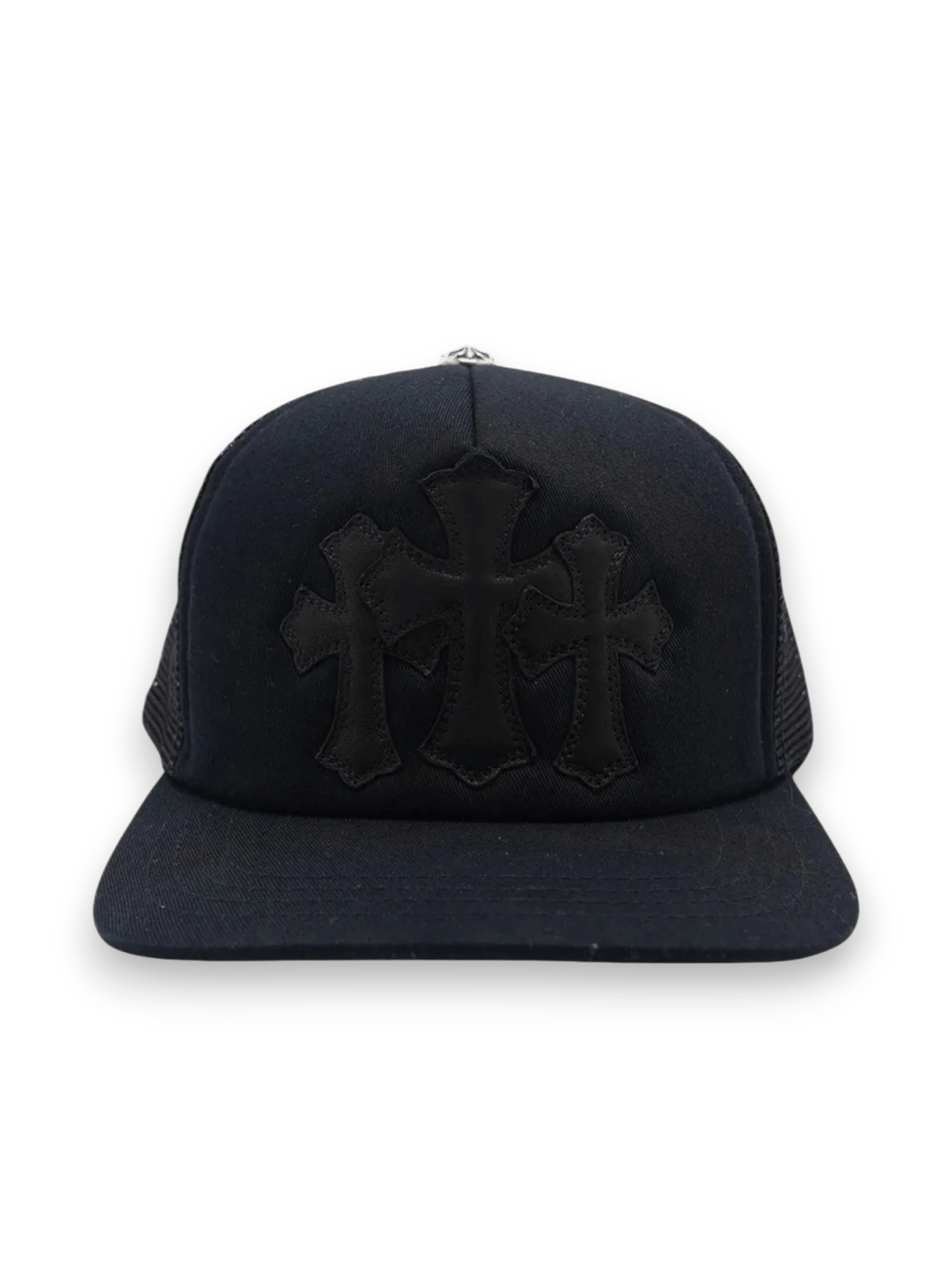 Chrome Hearts Black cross-patch Trucker baseball hat